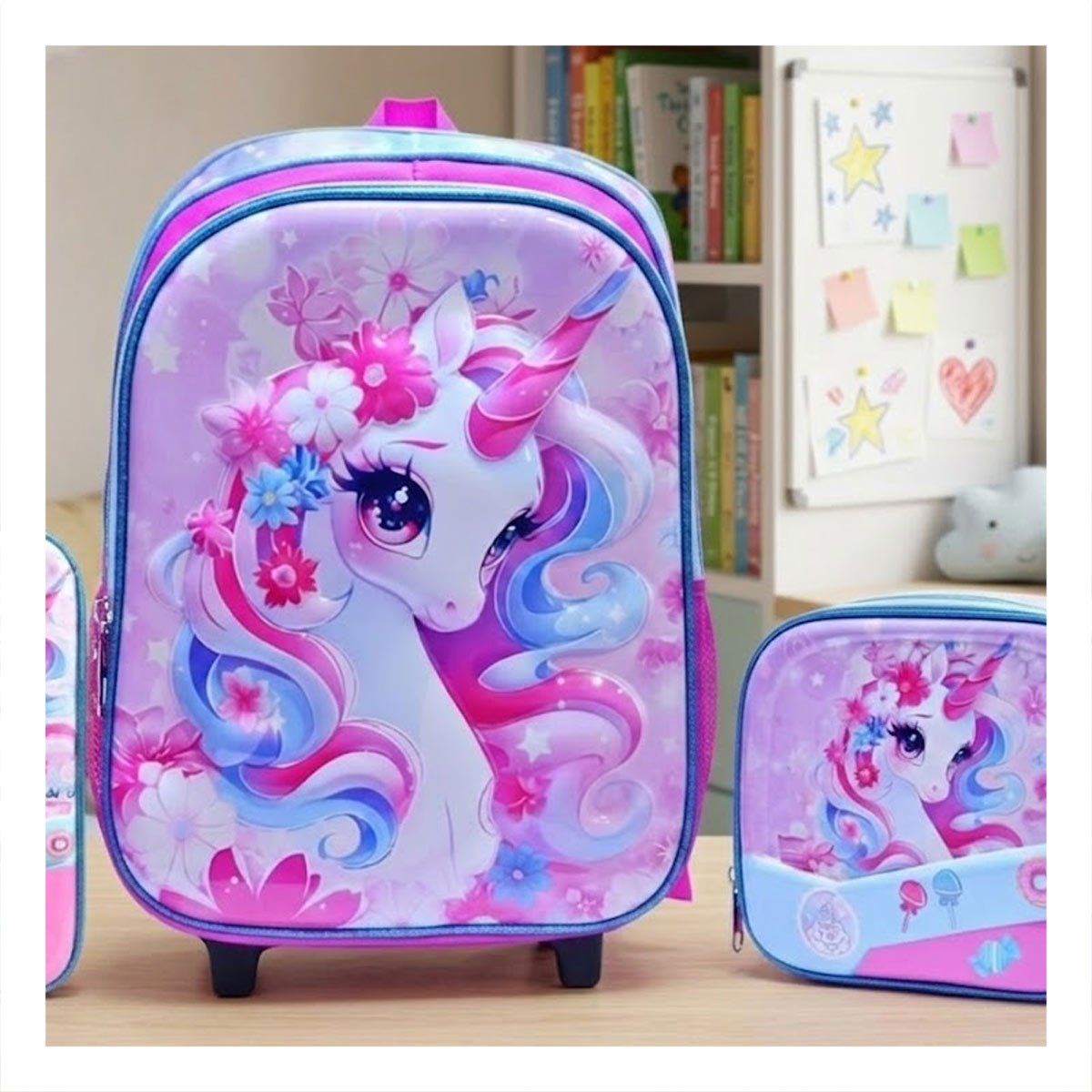 PACK2 MOCHILERO CON LONCHERA Y CARTUCHERA ROSADO DE UNICORNIO ESCOLAR - 2