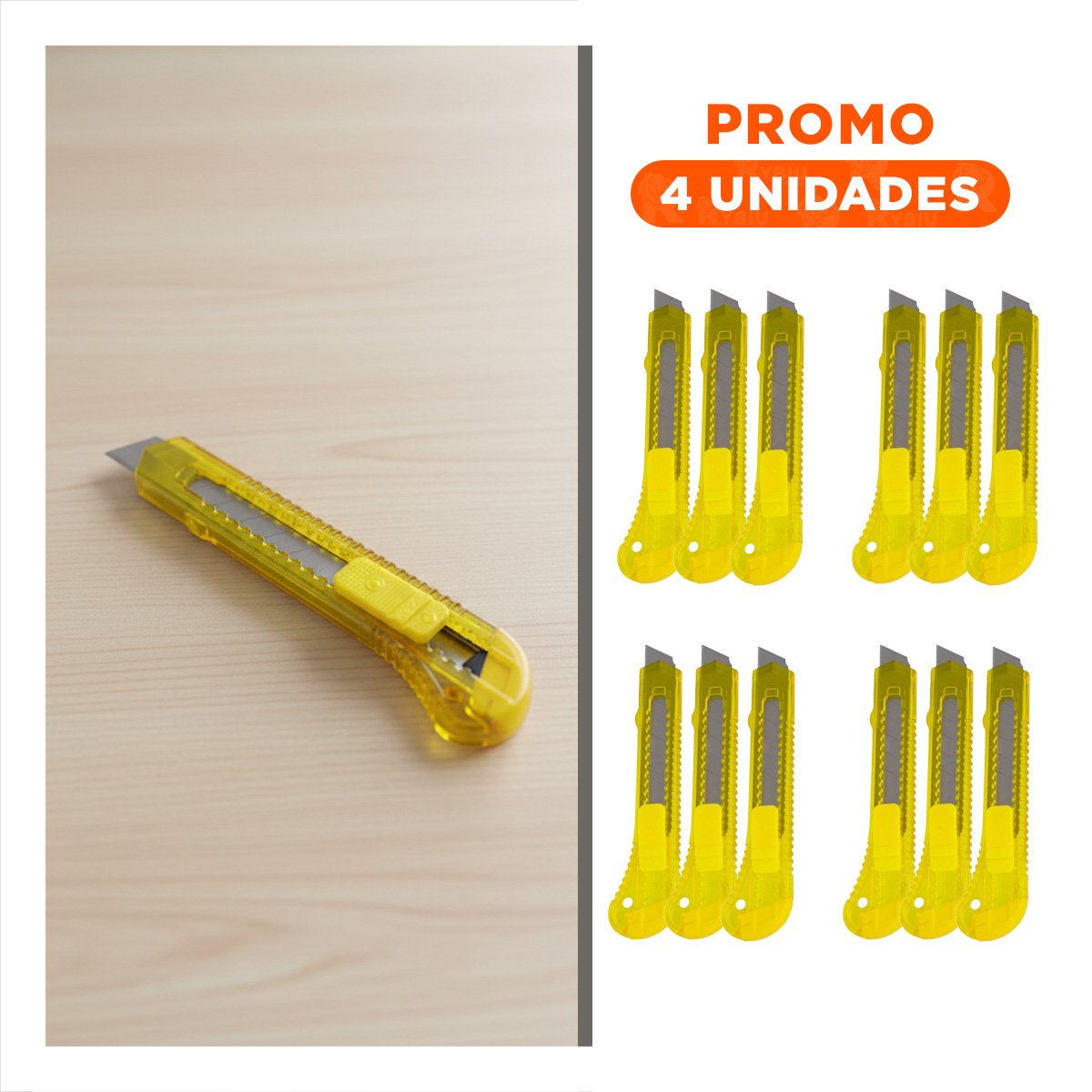 PACK4 NAVAJA PARA OFICINA 15CM AMARILLO TRANSPARENTE SET 3 UNIDADES Y+REGALO STICKER - 1
