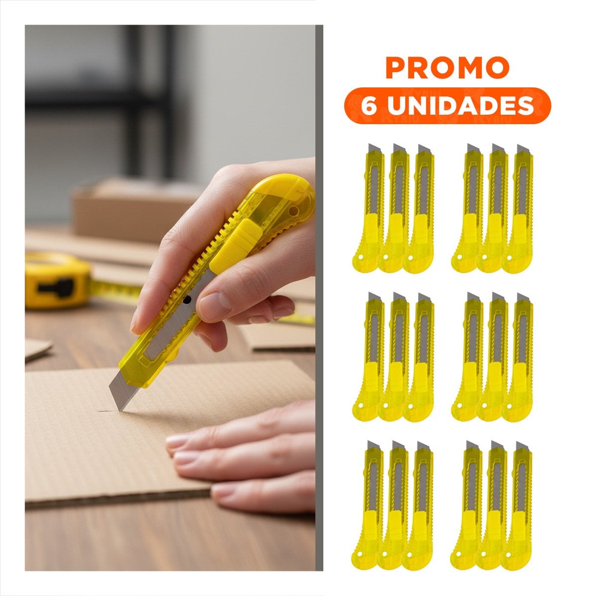 PACK6 CORTADOR PARA OFICINA 15CM AMARILLO TRANSPARENTE SET 3 UNIDADES - 1