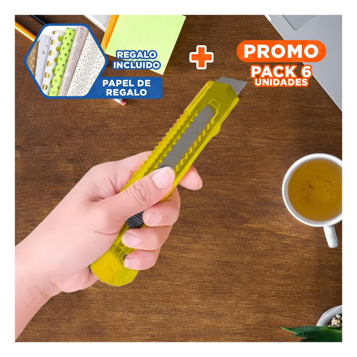 PACK6 TRINCHE PARA OFICINA 15CM AMARILLO TRANSPARENTE SET 3 UNIDADES Y+PAPEL REGALO - 1