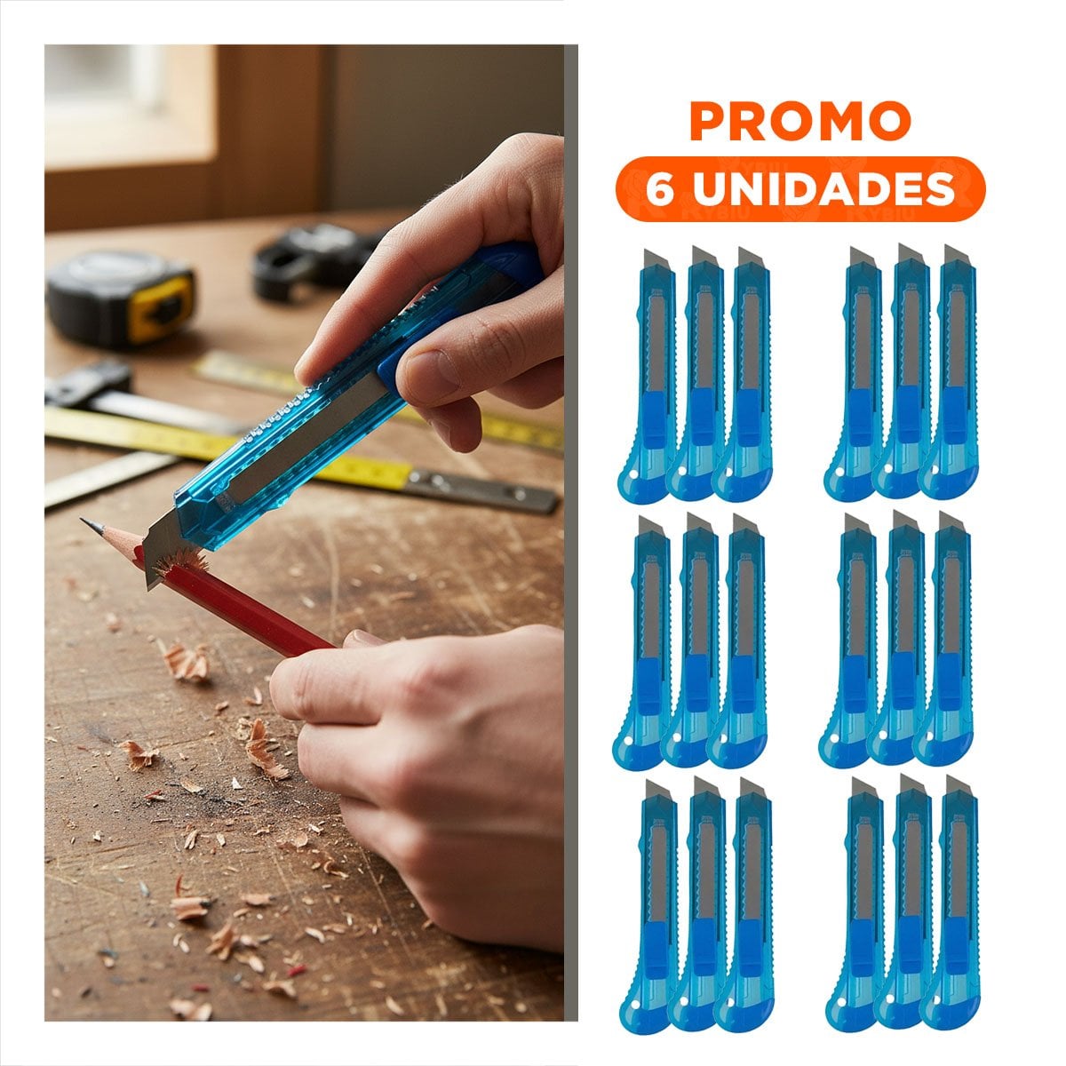 PACK6 CORTADOR PARA OFICINA 15CM AZUL TRANSPARENTE SET 3 UNIDADES - 1