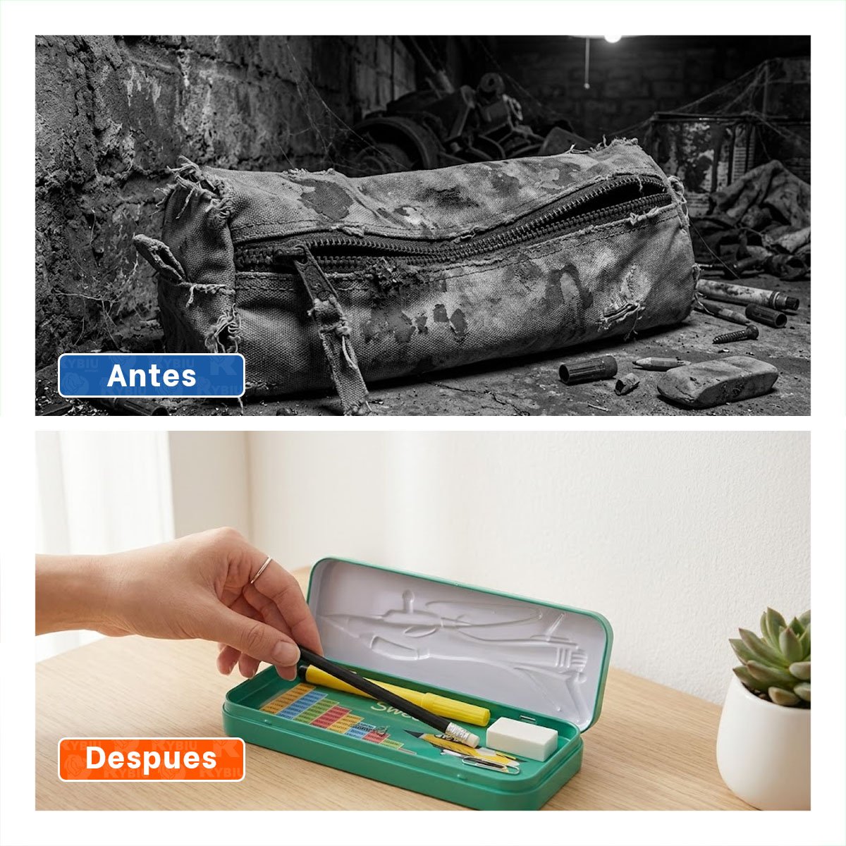 PACK2 ESTUCHE PRACTICO VERDE METALICO CON SEPARADOR PARA UTILES Y+PAPEL REGALO - 3