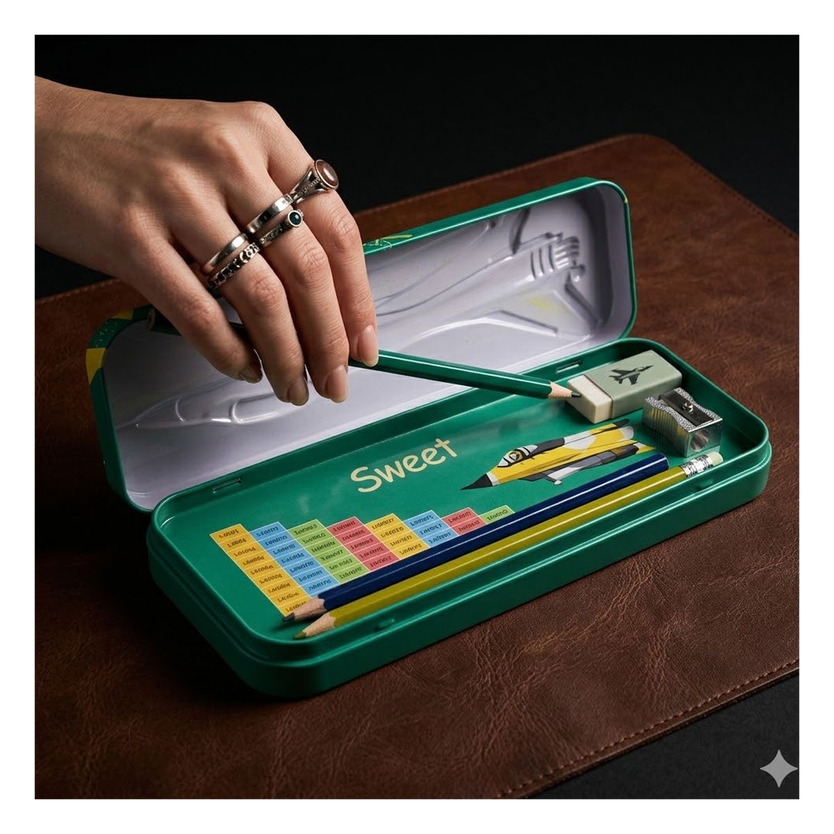 PACK2 ESTUCHE PRACTICO VERDE METALICO CON SEPARADOR PARA UTILES Y+PAPEL REGALO - 5