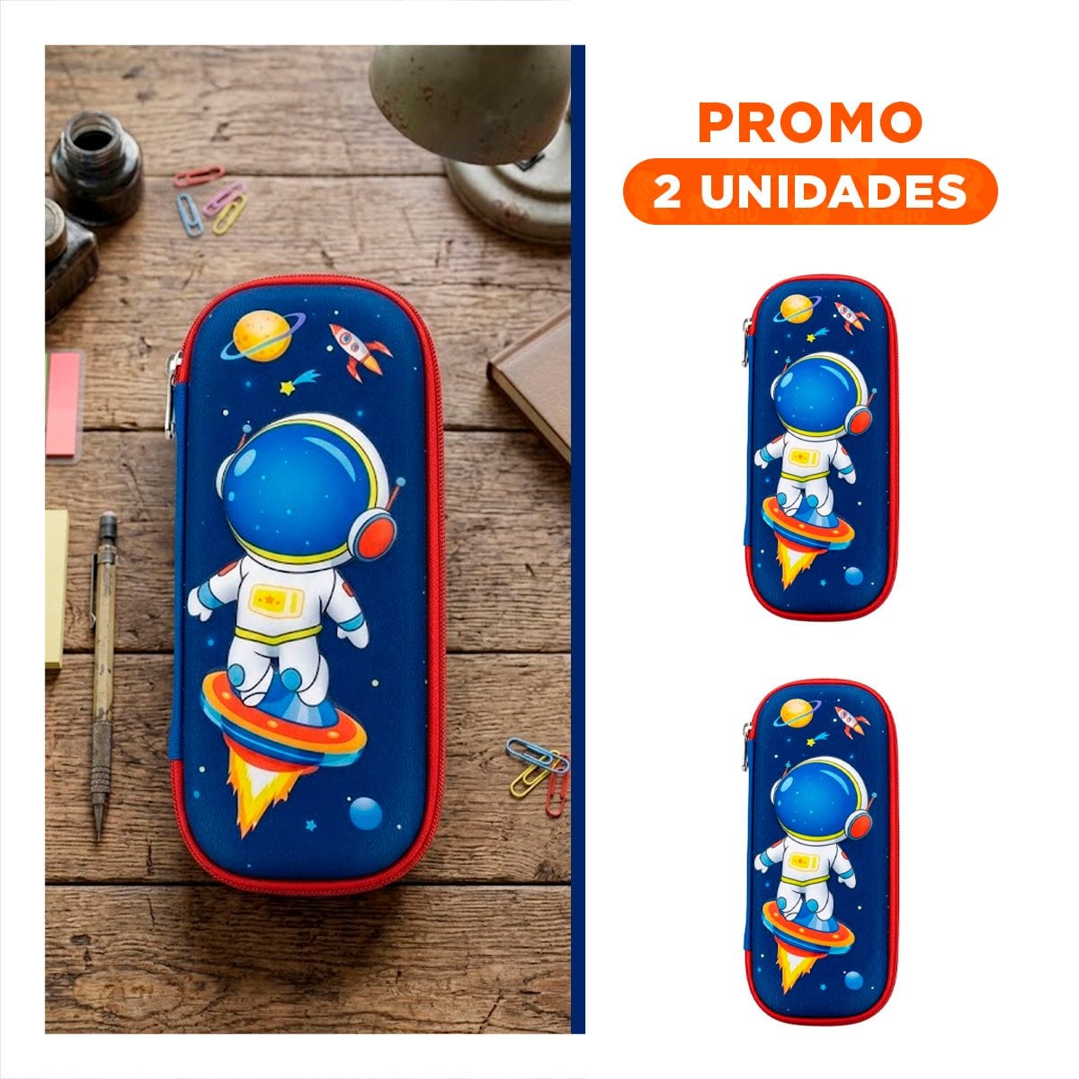 PACK2 BOLSO COMPACTO ASTRONAUTA AZUL ALTO RELIEVE PARA GUARDAR UTILES - 1