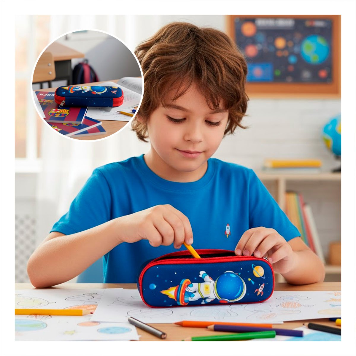PACK2 BOLSO COMPACTO ASTRONAUTA AZUL ALTO RELIEVE PARA GUARDAR UTILES - 5