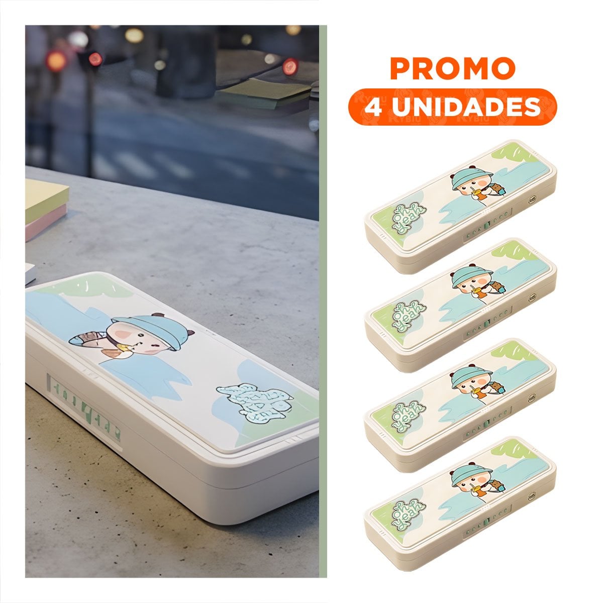 PACK4 FUNDA JUVENIL BEIGE CON CLAVE 2 NIVELES OSO CON GORRA PARA UTILES Y+REGALO STICKER - 1