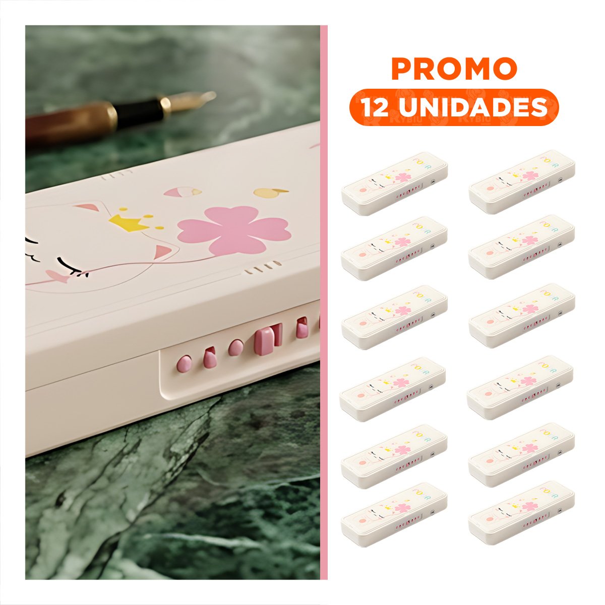 PACK12 LAPICERA KAWAII CON CLAVE 2 NIVELES GATO CON FLOR BEIGE DISENO TIERNO Y+REGALO STICKER - 1