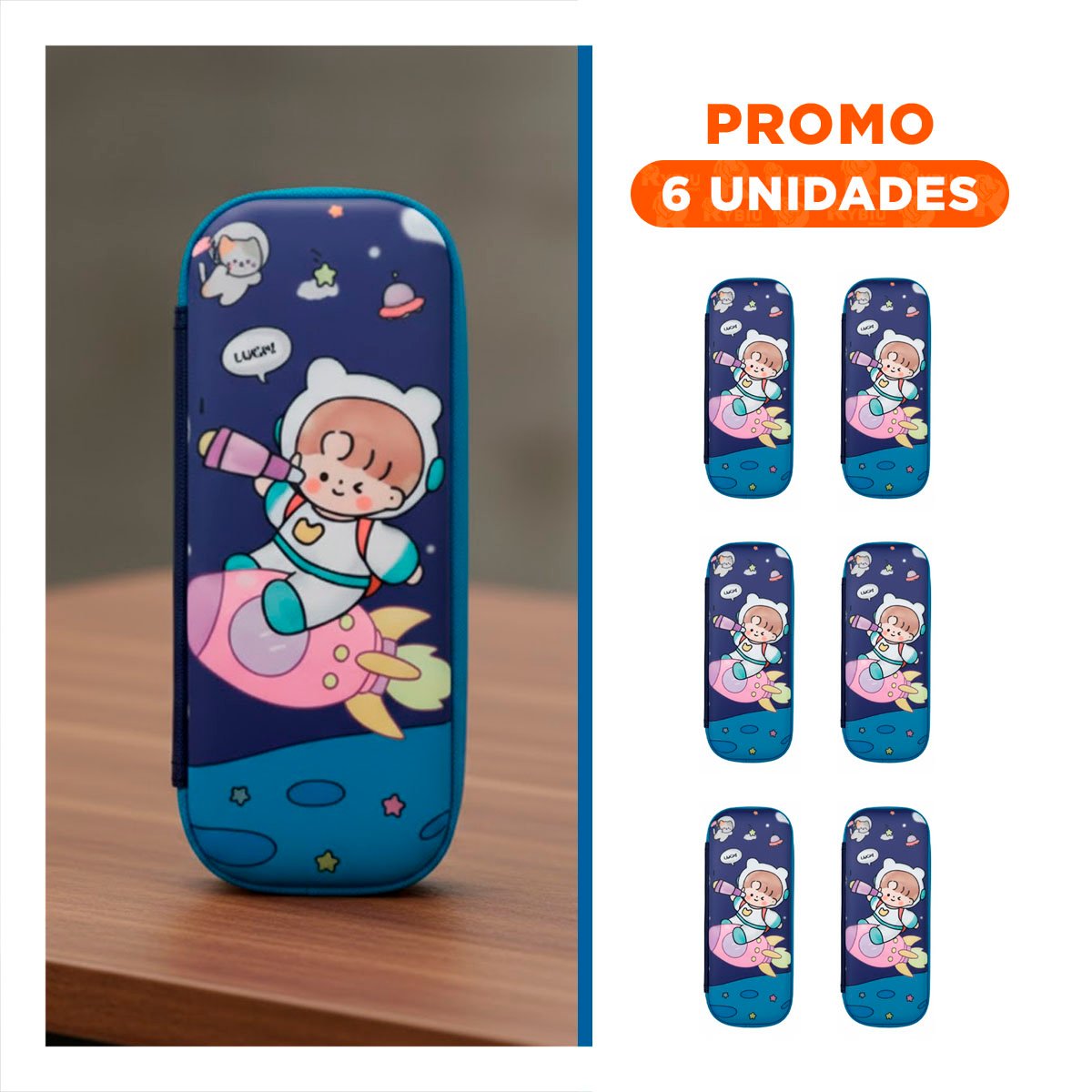 PACK6 ACCESORIO MODERNO ASTRONAUTA EN COHETE AZUL ALTO RELIEVE CON ESTILO ATRACTIVO - 1