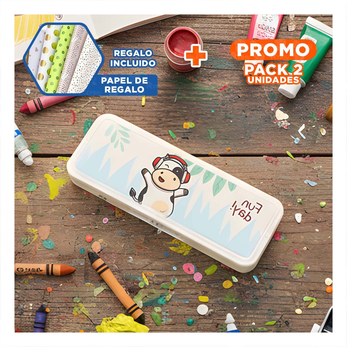 PACK2 FUNDA JUVENIL VACA BEIGE CON CLAVE 2 NIVELES RESISTENTE Y+PAPEL REGALO - 1