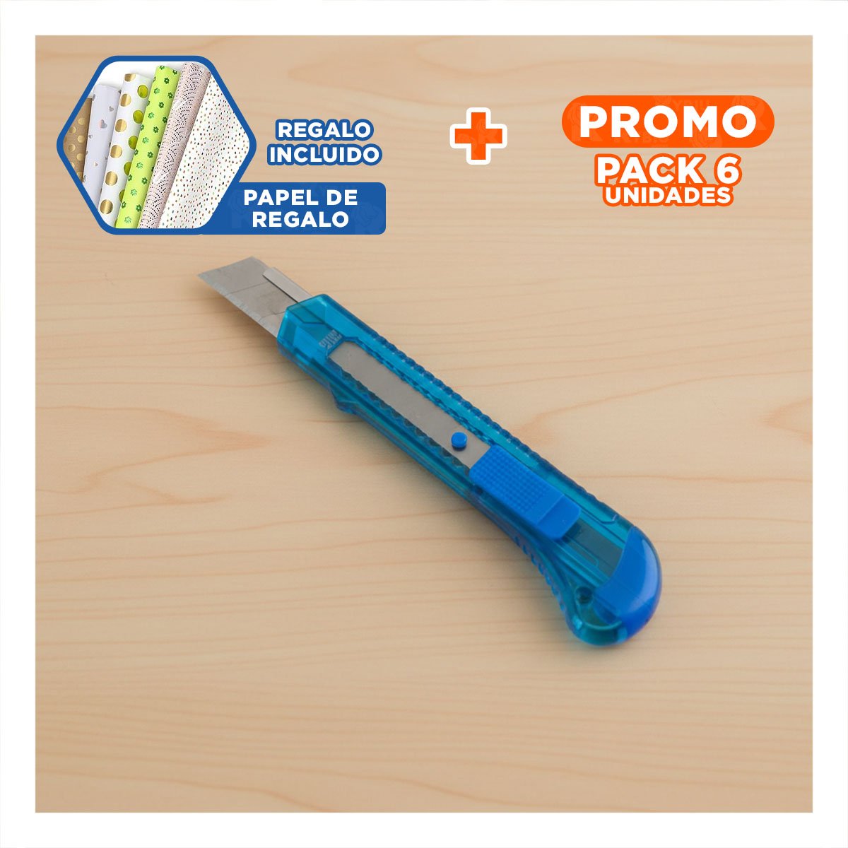 PACK6 TRINCHE PARA OFICINA 15CM AZUL TRANSPARENTE SET 3 UNIDADES Y+PAPEL REGALO - 1
