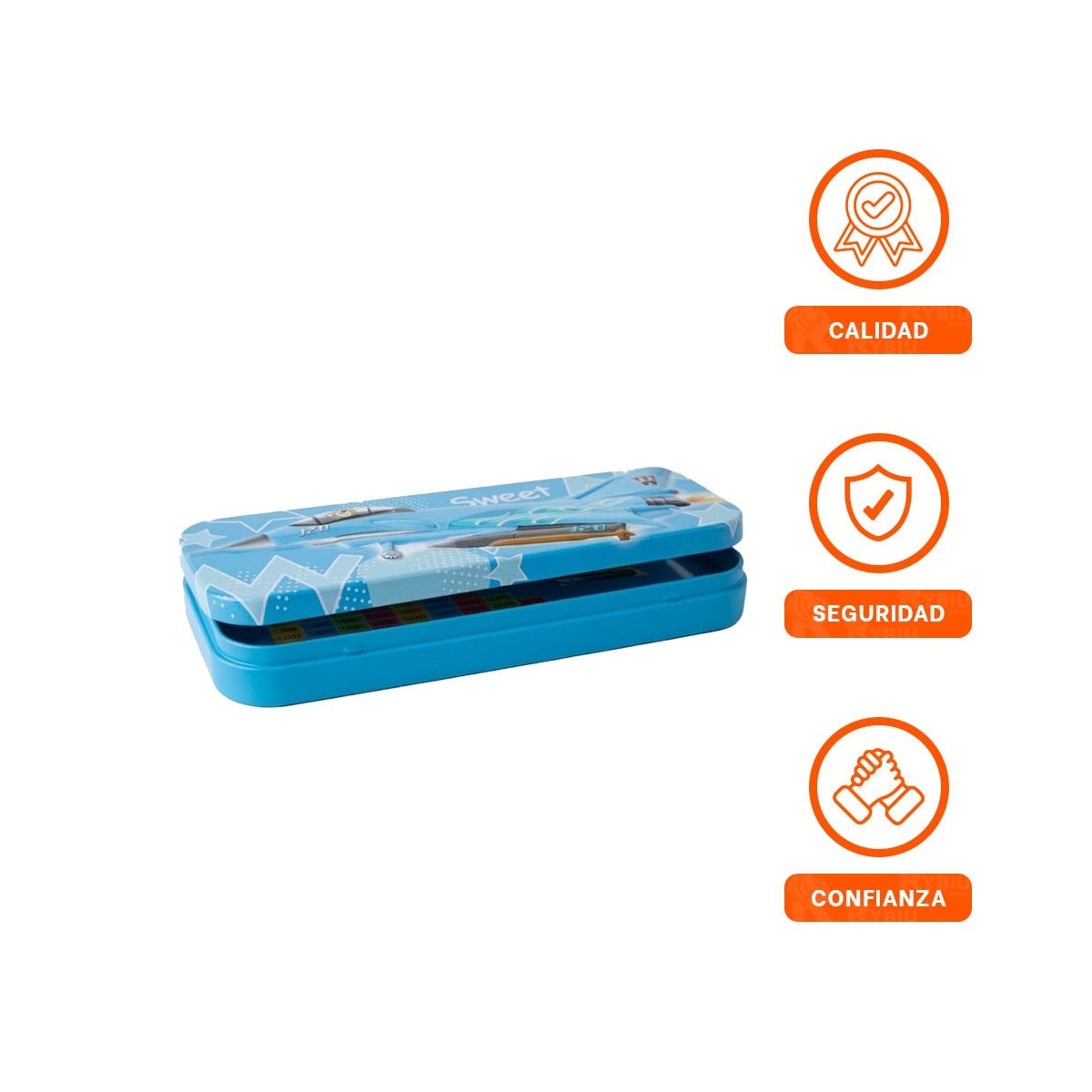 CARTUCHERA CELESTE METALICA CON SEPARADOR PARA GUARDAR UTILES ESCOLARES - 3