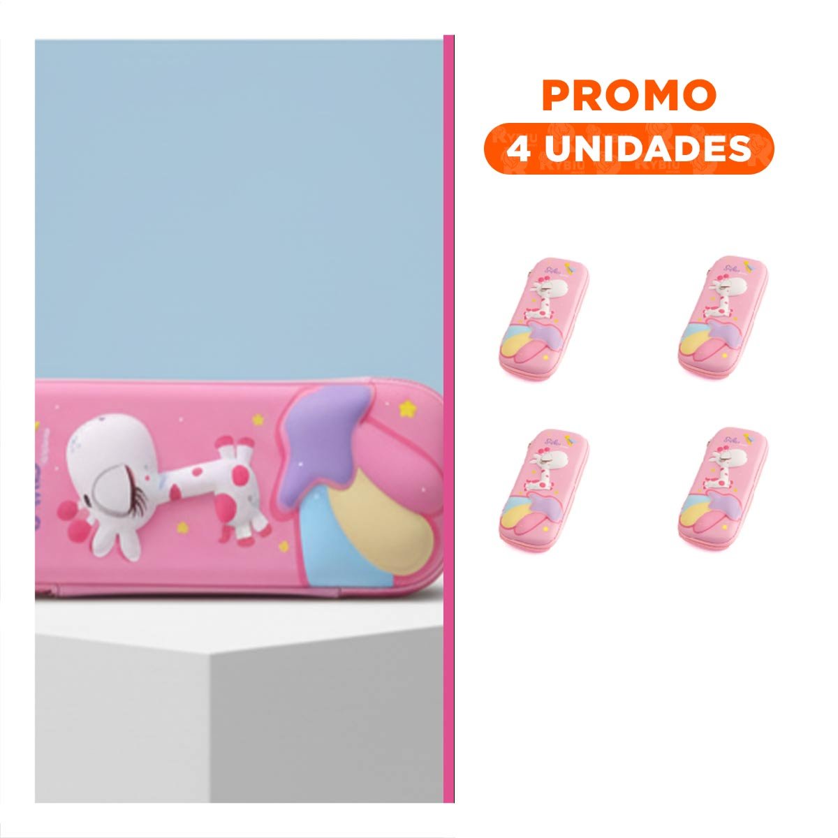 PACK4 ACCESORIO COMPACTO JIRAFA ROSADO ALTO RELIEVE PARA USO ESCOLAR Y+REGALO STICKER - 1