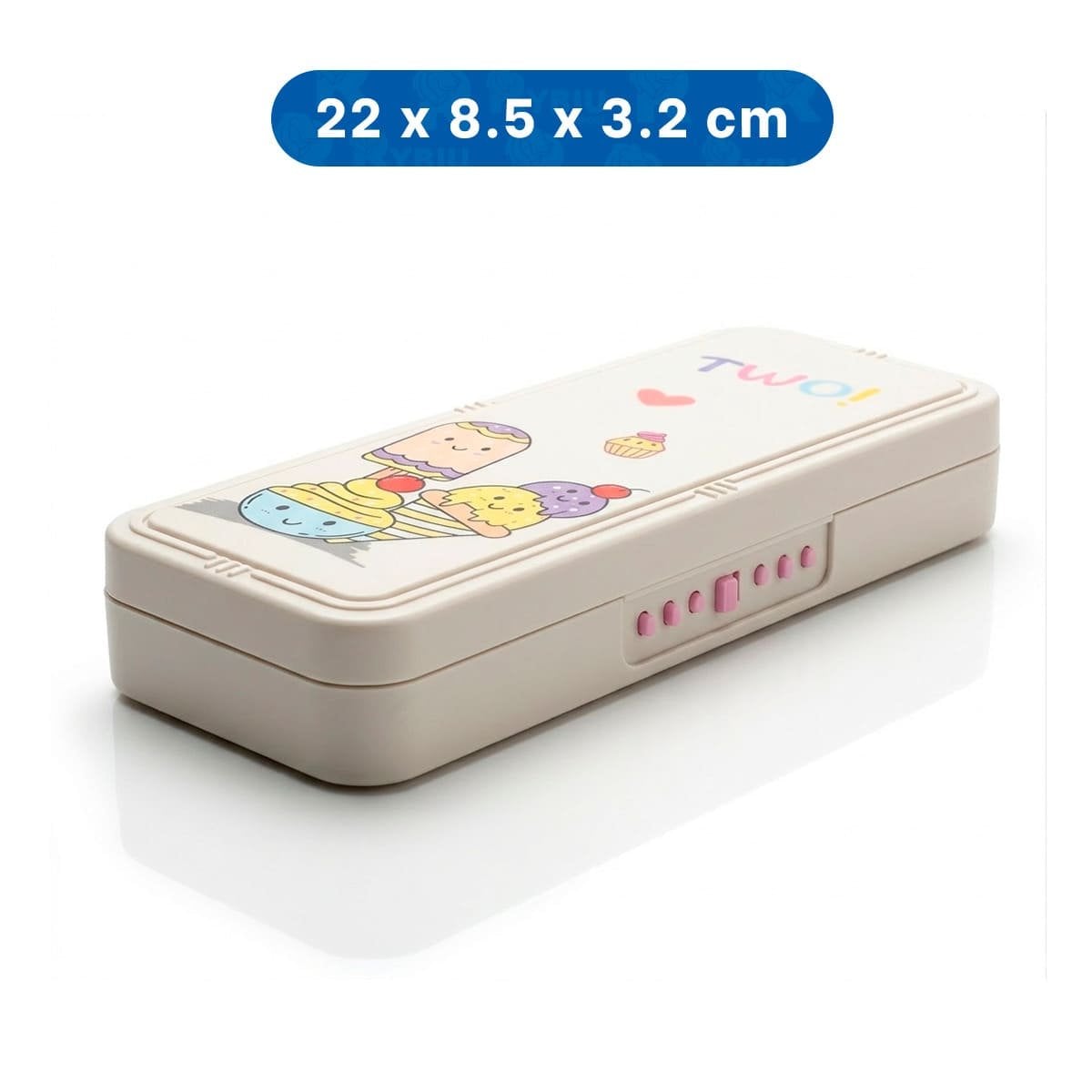PORTA UTILES ESCOLAR BEIGE CON DOBLE NIVEL Y CLAVE DISENO HELADOS Y+LIGAS REGALO - 4