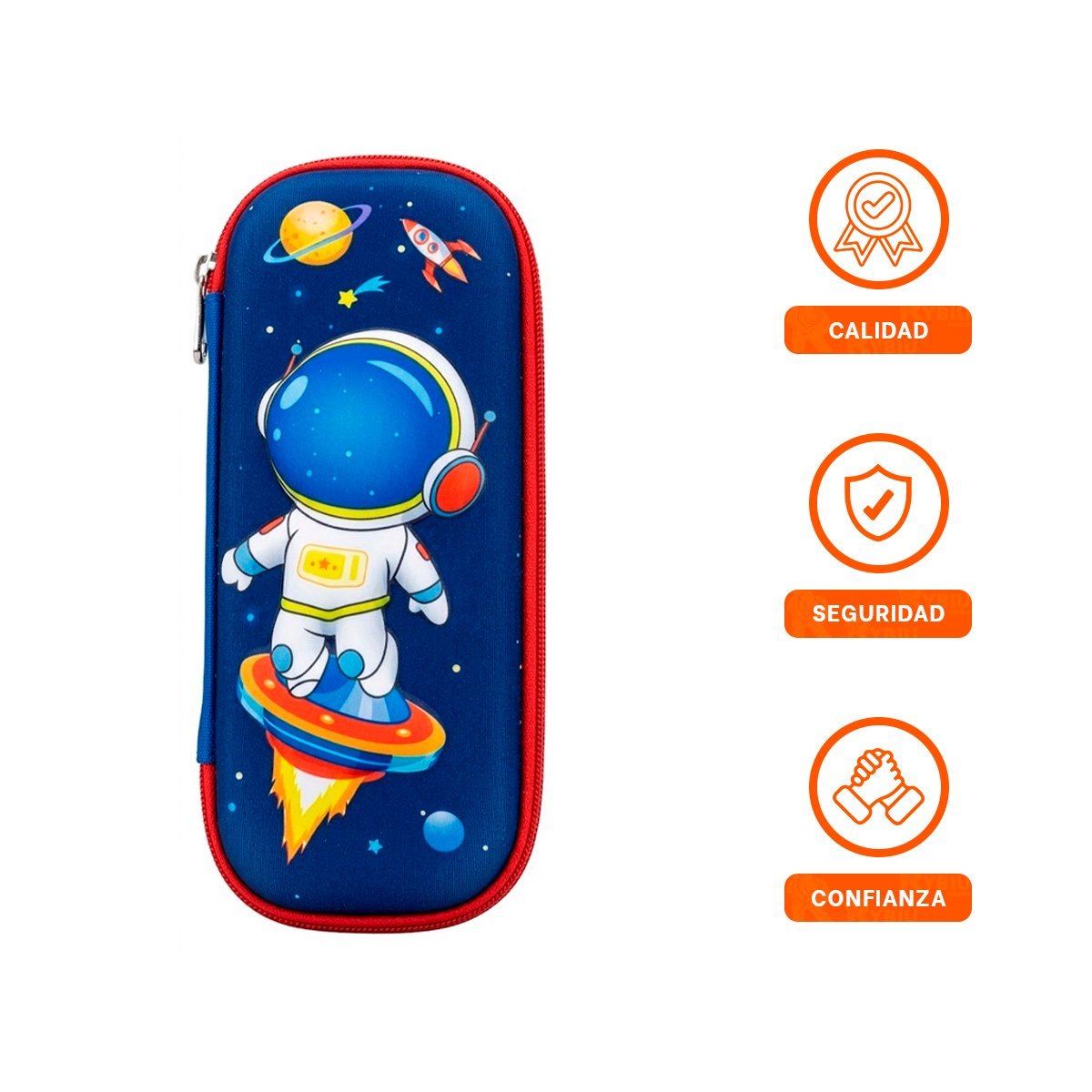 ESTUCHE ESCOLAR ASTRONAUTA AZUL ALTO RELIEVE CON CIERRE SEGURO Y PRACTICO - 3