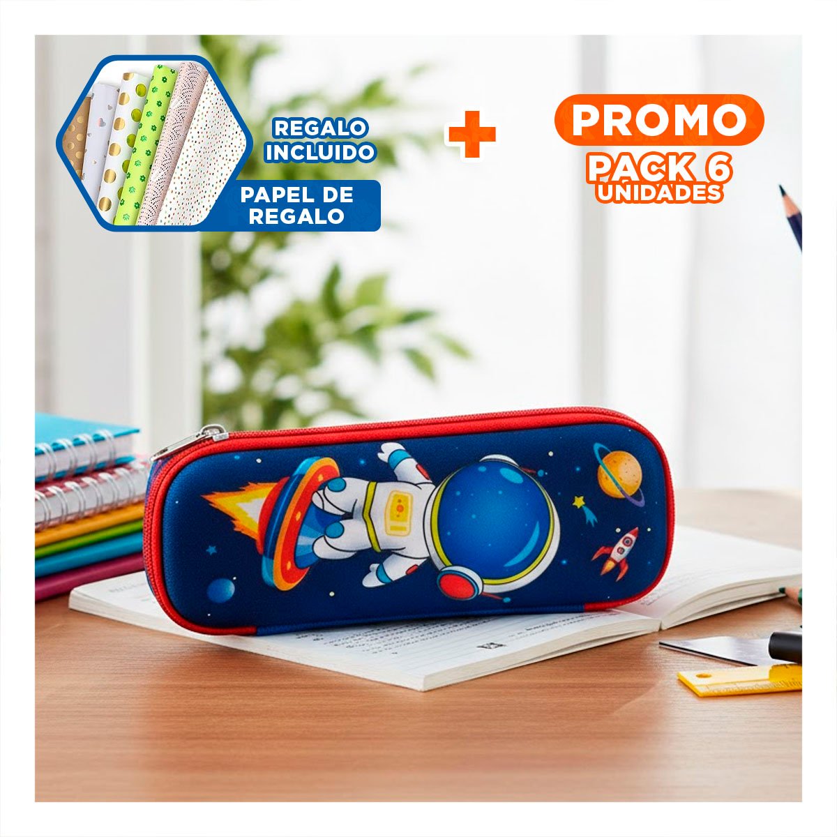 PACK6 ACCESORIO FUNCIONAL ASTRONAUTA AZUL ALTO RELIEVE CON GRAN CAPACIDAD Y+PAPEL REGALO - 1
