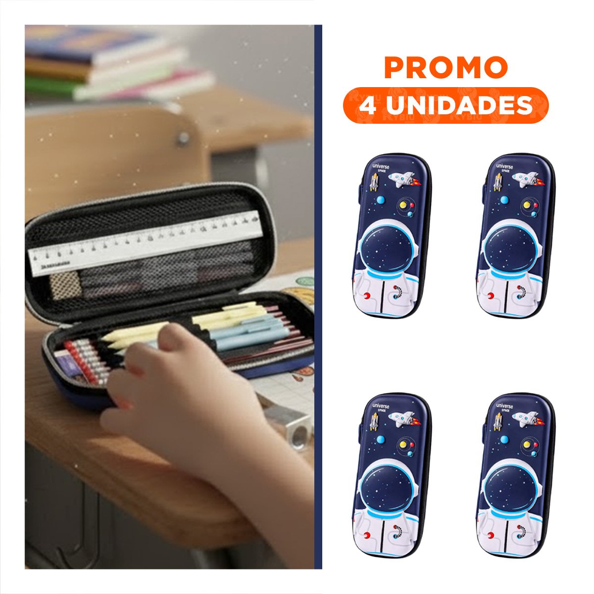 PACK4 ACCESORIO COMPACTO ASTRONAUTA HAPPY AZUL ALTO RELIEVE PARA USO ESCOLAR Y+REGALO STICKER - 1