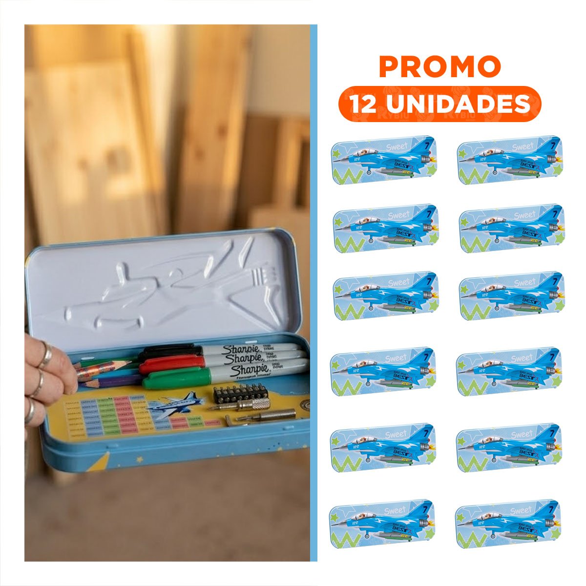 PACK12 LAPICERA RESISTENTE CELESTE METALICA CON SEPARADOR FUNCIONAL Y+REGALO STICKER - 1