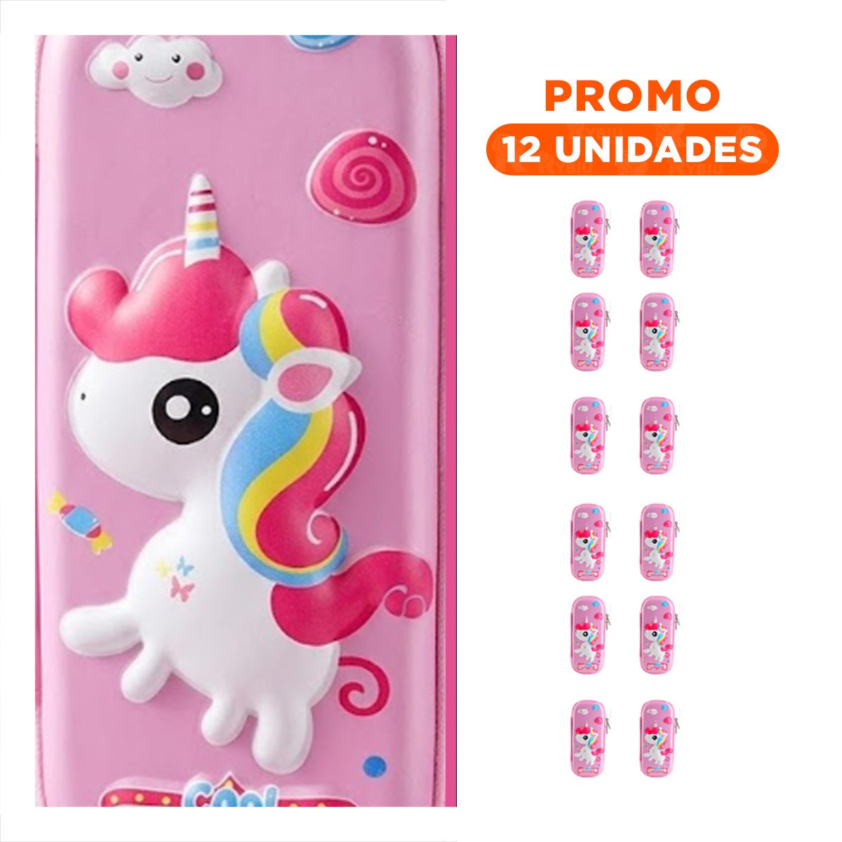 PACK12 FUNDA MODERNA UNICORNIO ROSADO ALTO RELIEVE CON ESPACIO AMPLIO INTERNO Y+REGALO STICKER - 1
