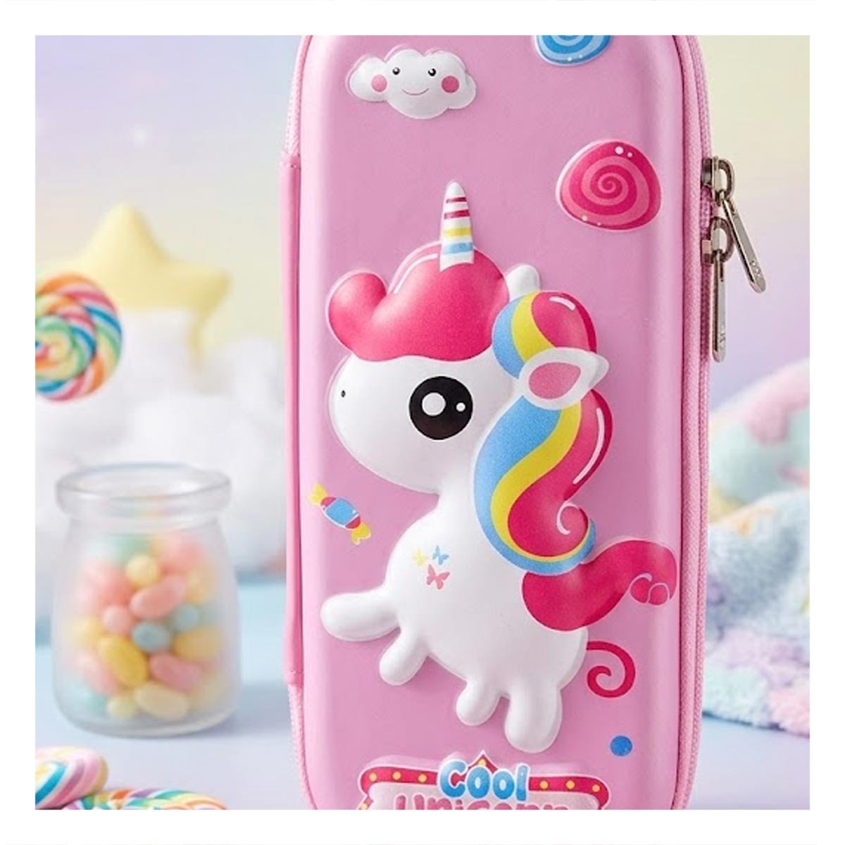 PACK12 FUNDA MODERNA UNICORNIO ROSADO ALTO RELIEVE CON ESPACIO AMPLIO INTERNO Y+REGALO STICKER - 3