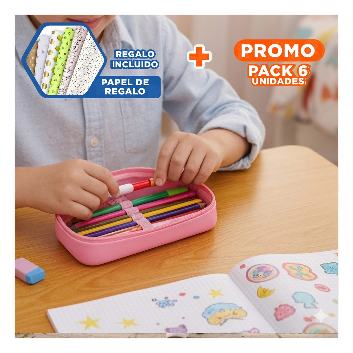 PACK6 ACCESORIO FUNCIONAL JIRAFA ROSADO ALTO RELIEVE CON GRAN CAPACIDAD Y+PAPEL REGALO - 1