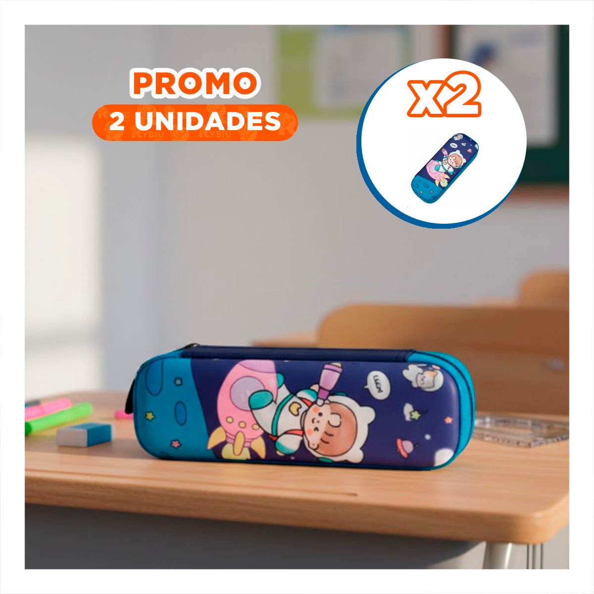 PACK2 BOLSO FUNCIONAL ASTRONAUTA EN COHETE AZUL ALTO RELIEVE CON ESTILO Y+REGALO STICKER - 1