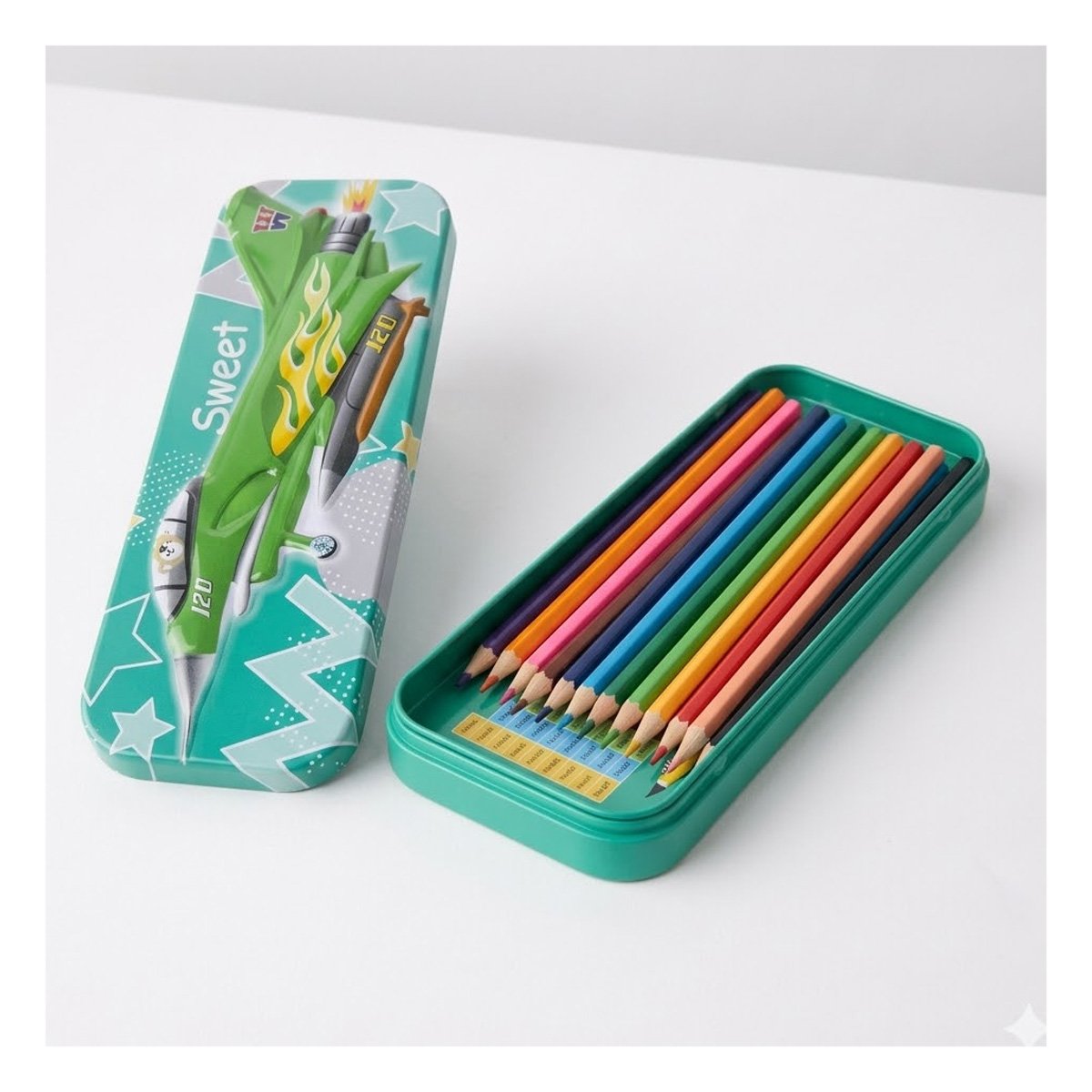 PACK6 CAJA PRACTICA VERDE METALICA CON SEPARADOR ESCOLAR - 2