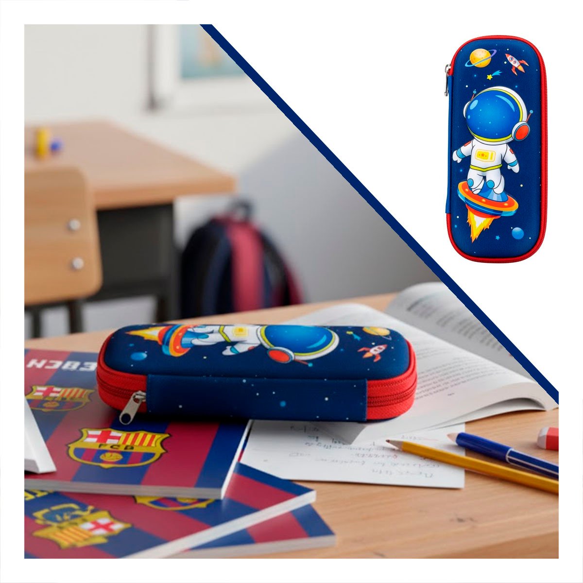 ESTUCHE MODERNO ASTRONAUTA AZUL ALTO RELIEVE CON ESPACIO AMPLIO INTERNO Y+LIGAS REGALO - 3