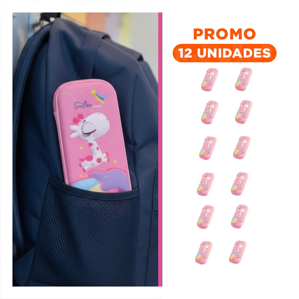 PACK12 FUNDA MODERNA JIRAFA ROSADO ALTO RELIEVE CON ESPACIO AMPLIO INTERNO Y+REGALO STICKER - 1
