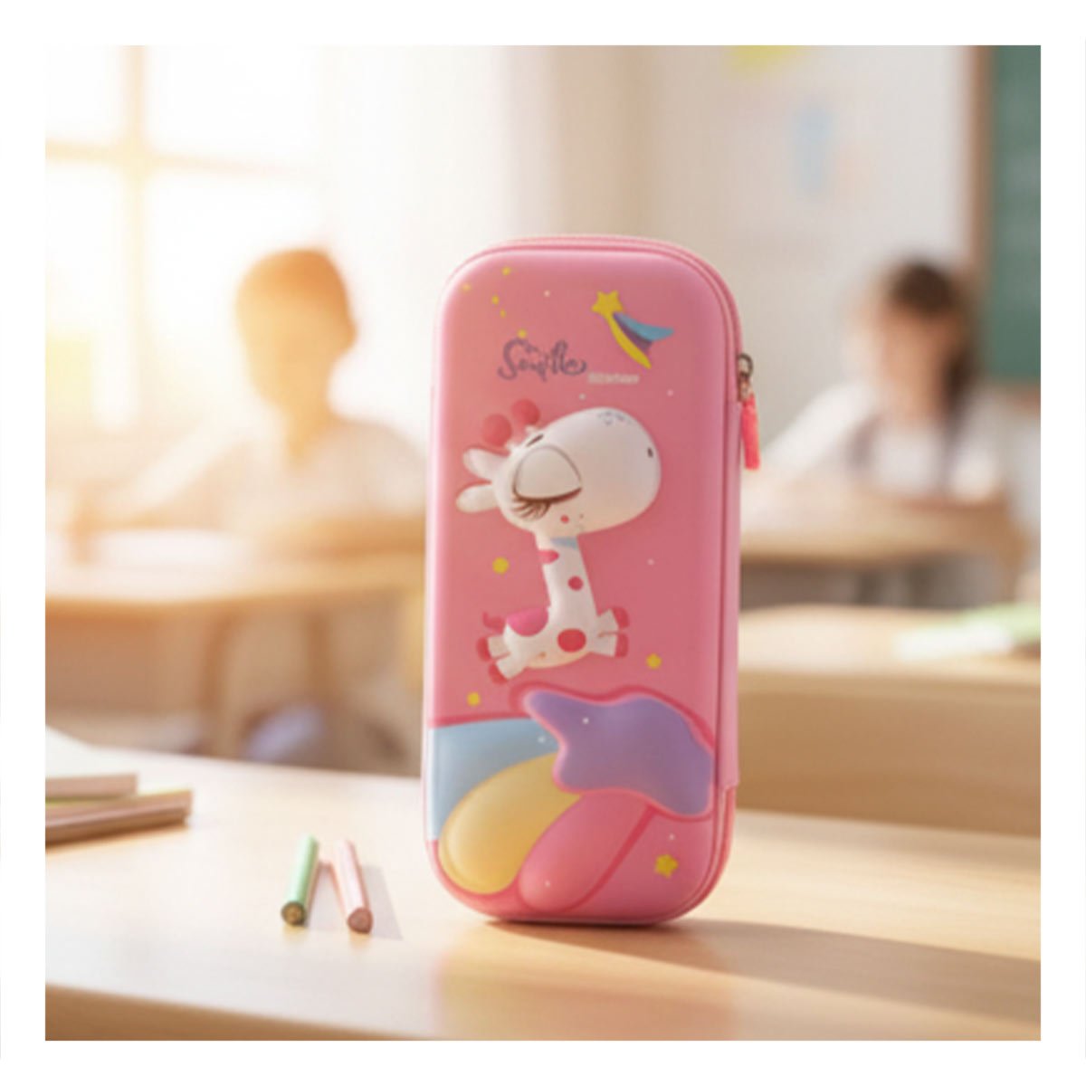 PACK12 FUNDA MODERNA JIRAFA ROSADO ALTO RELIEVE CON ESPACIO AMPLIO INTERNO Y+REGALO STICKER - 5