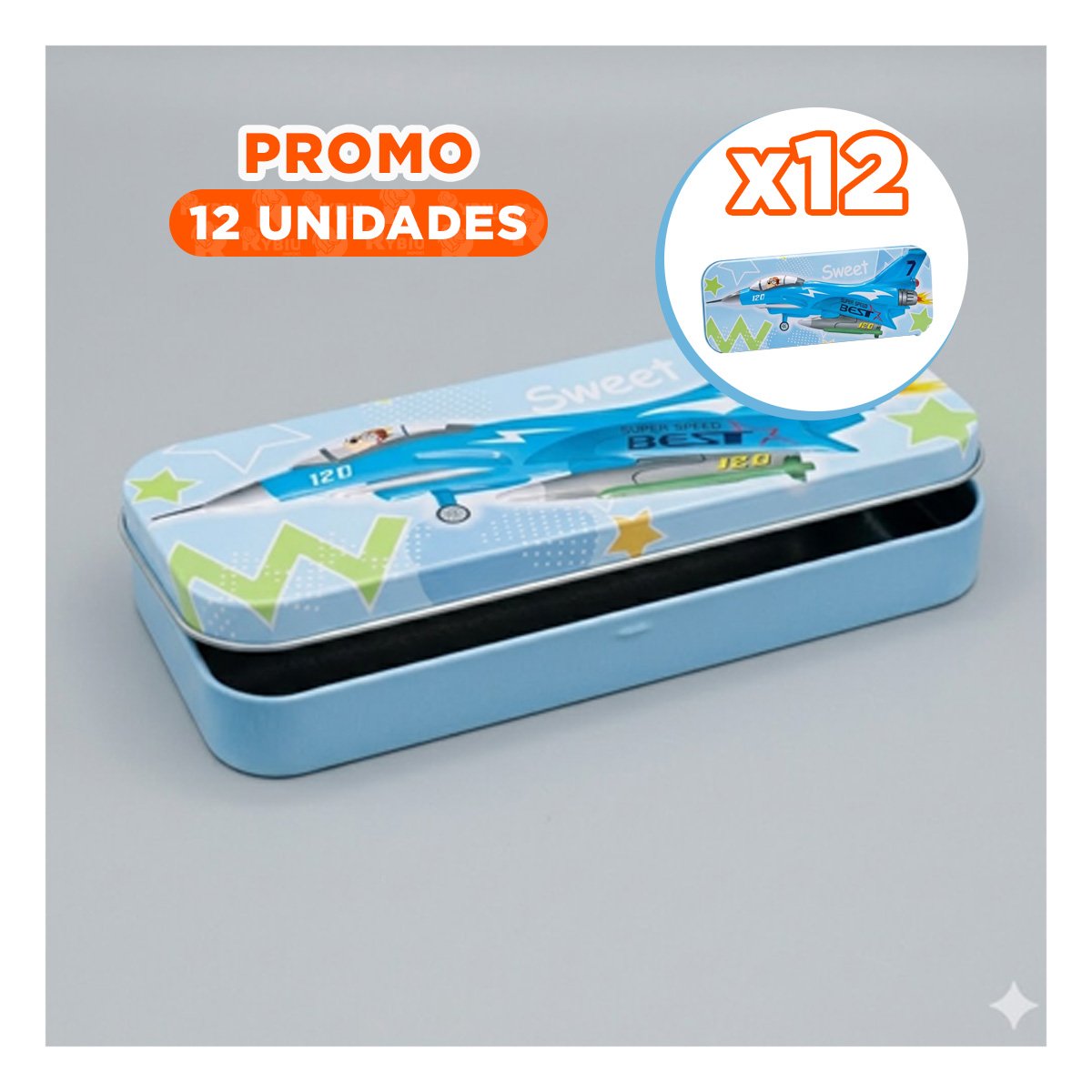 PACK12 CARTUCHERA RESISTENTE CELESTE METALICA CON SEPARADOR ESCOLAR - 1