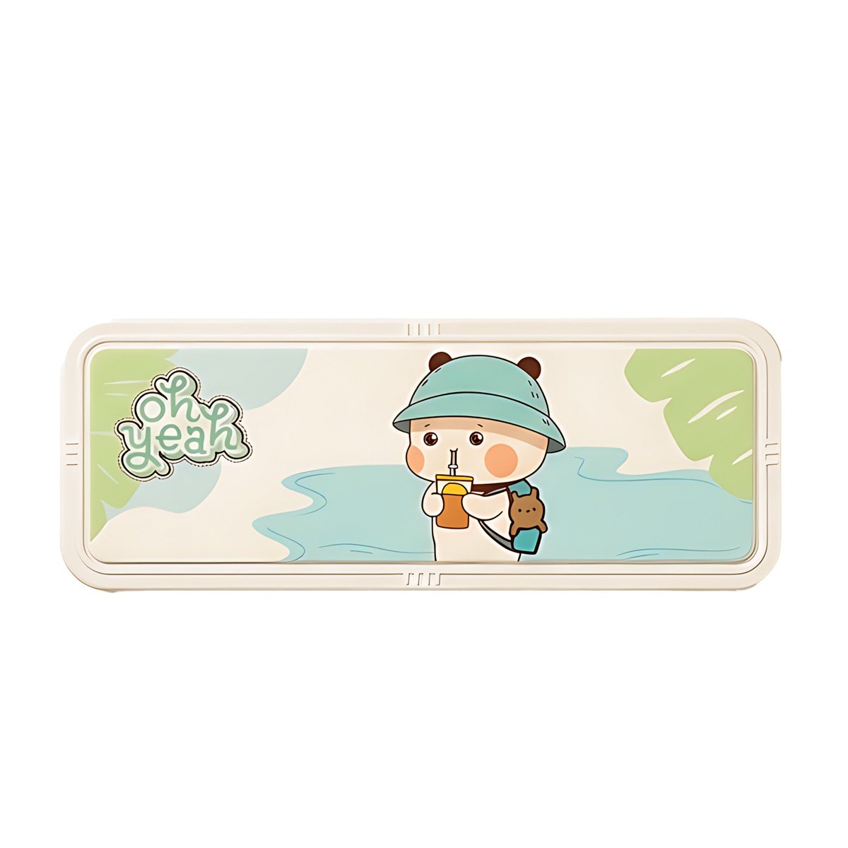 PACK12 ESTUCHE KAWAII BEIGE CON CLAVE 2 NIVELES OSO CON GORRA PARA COLEGIO Y+REGALO STICKER - 2