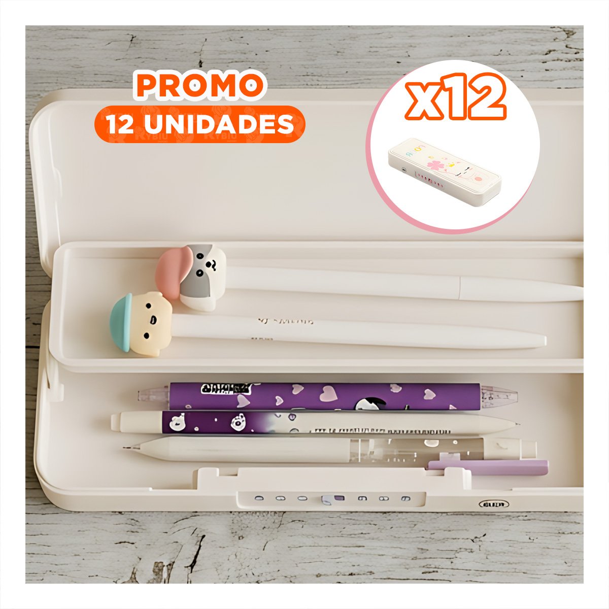 PACK12 ACCESORIO INFANTIL CON CLAVE 2 NIVELES GATO CON FLOR BEIGE PARA CLASES - 1