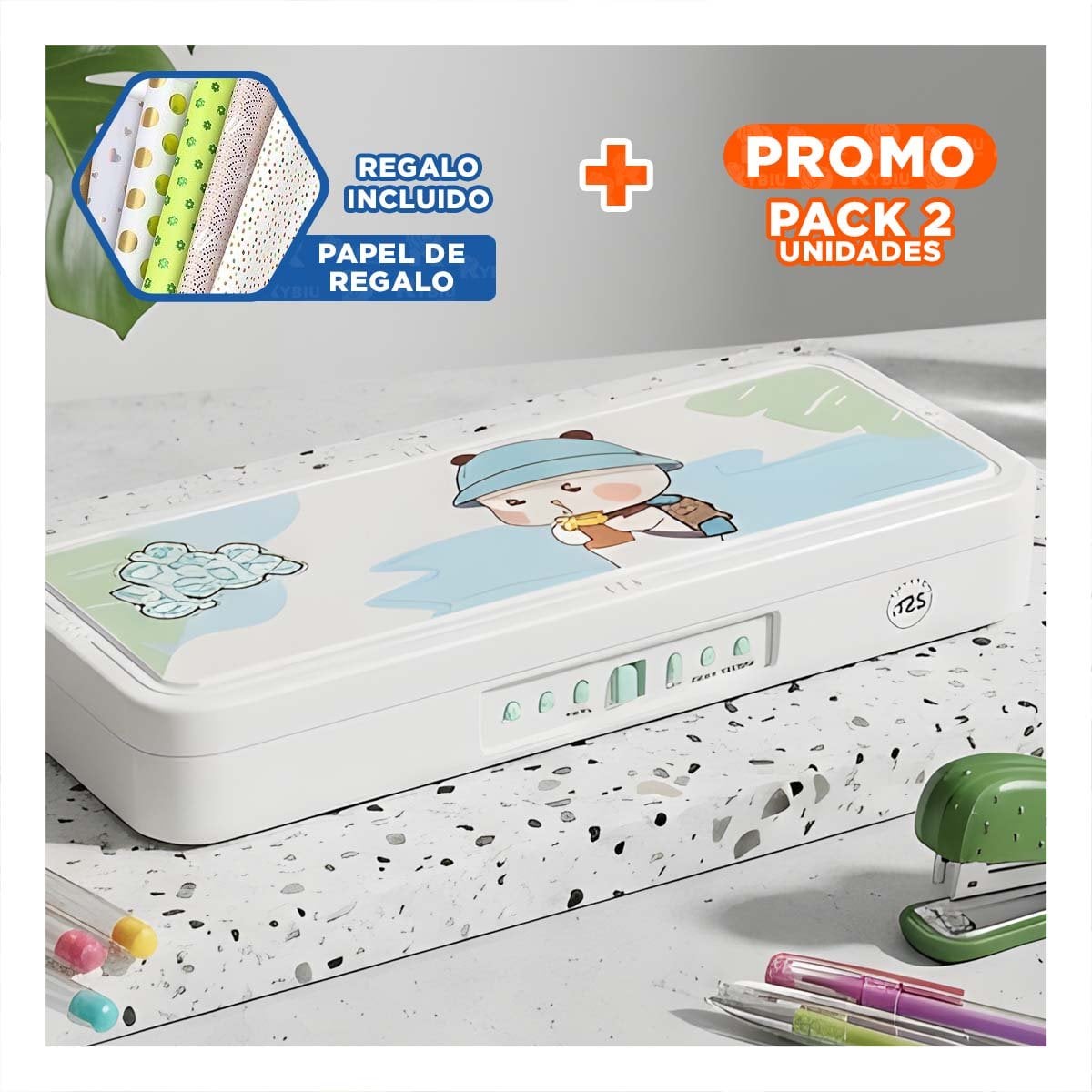 PACK2 LAPICERA JUVENIL BEIGE CON CLAVE 2 NIVELES OSO CON GORRA PRACTICA Y+PAPEL REGALO - 1