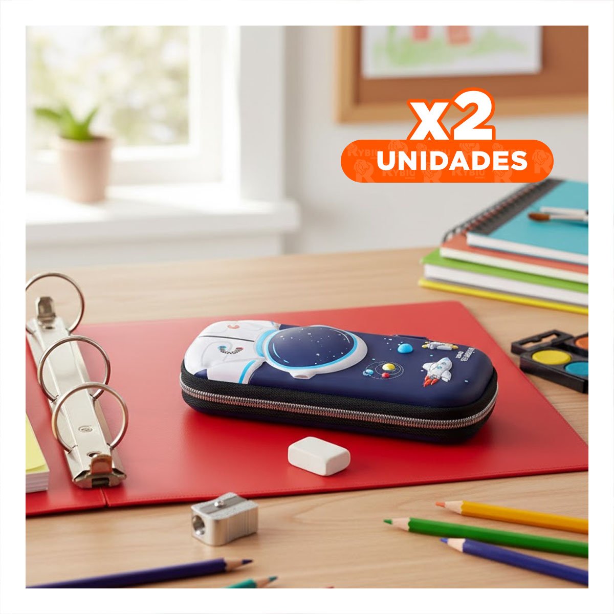 PACK2 BOLSO FUNCIONAL ASTRONAUTA HAPPY AZUL ALTO RELIEVE CON ESTILO ESCOLAR Y+REGALO STICKER - 1