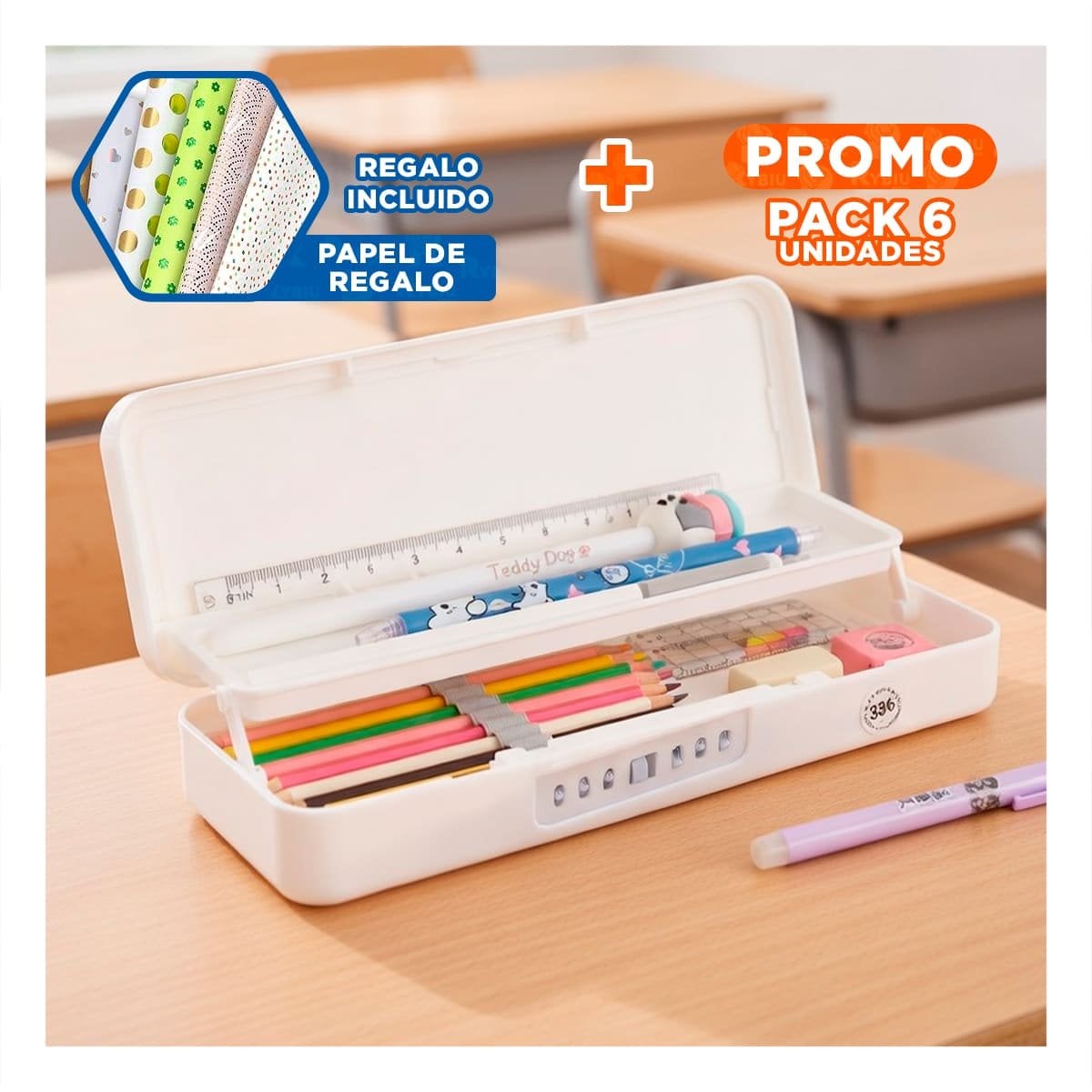 PACK6 FUNDA MODERNA CONEJO Y REJAS BEIGE CON CLAVE 2 NIVELES Y+PAPEL REGALO - 1