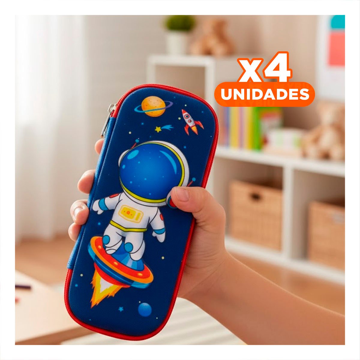 PACK4 ACCESORIO ESCOLAR ASTRONAUTA AZUL ALTO RELIEVE CON CIERRE SEGURO DIARIO - 1
