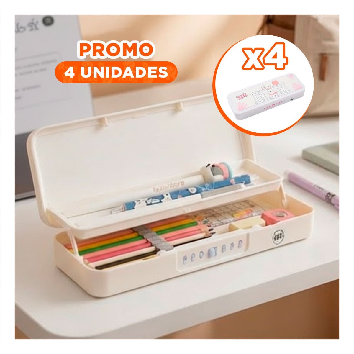 PACK4 ESTUCHE MODERNO CONEJO Y REJAS BEIGE CON CLAVE 2 NIVELES - 1