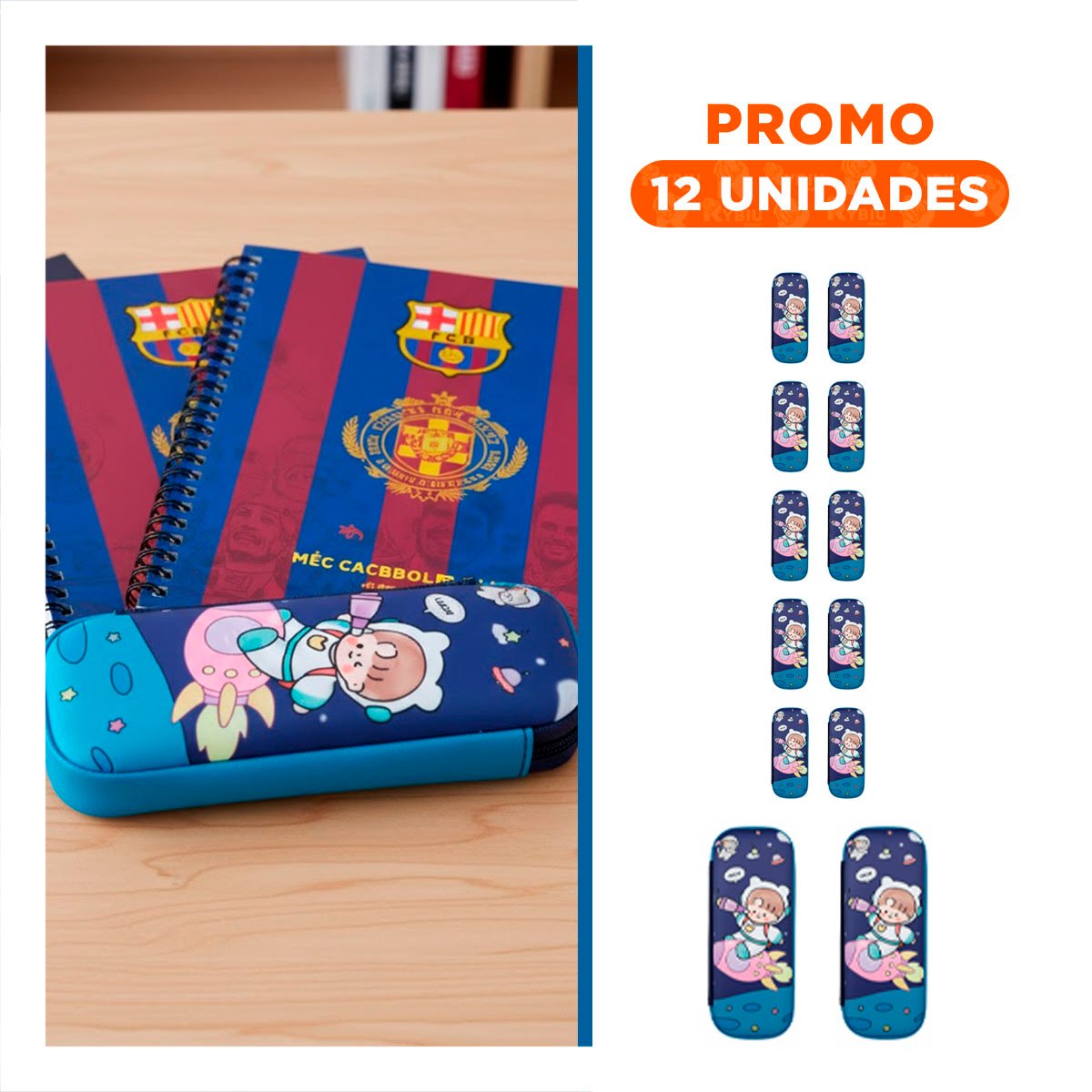 PACK12 FUNDA MODERNA ASTRONAUTA EN COHETE AZUL ALTO RELIEVE CON ESPACIO AMPLIO Y+REGALO STICKER - 1