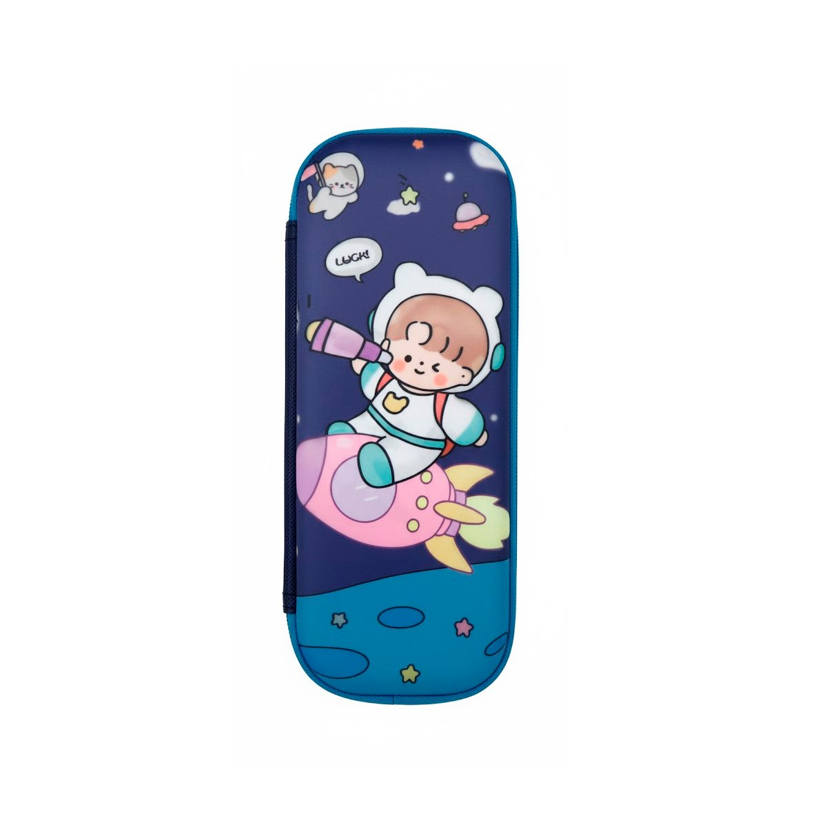 PACK12 FUNDA MODERNA ASTRONAUTA EN COHETE AZUL ALTO RELIEVE CON ESPACIO AMPLIO Y+REGALO STICKER - 2