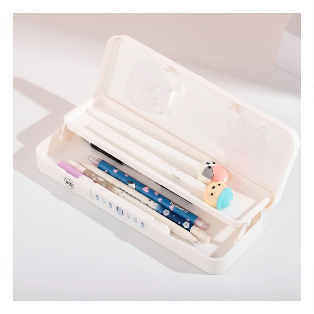 PORTA UTILES PRACTICO CONEJO BEIGE CON CLAVE 2 NIVELES ESCOLAR Y+LIGAS REGALO - 3