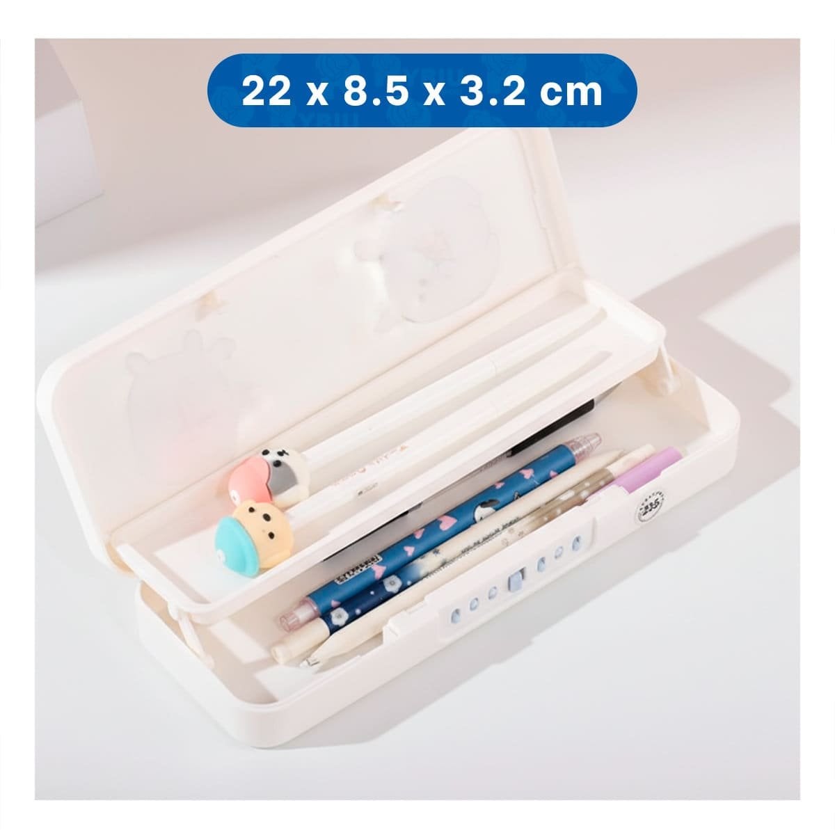 PORTA UTILES PRACTICO CONEJO BEIGE CON CLAVE 2 NIVELES ESCOLAR Y+LIGAS REGALO - 4
