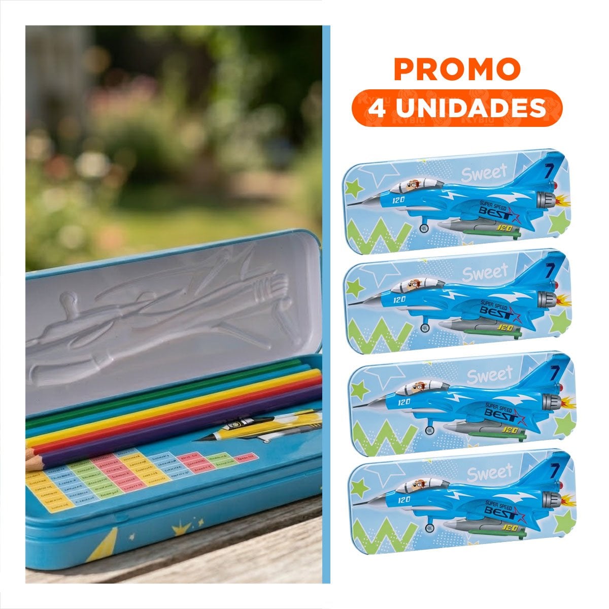 PACK4 PORTAUTILES PRACTICO CELESTE METALICO CON SEPARADOR RESISTENTE Y+REGALO STICKER - 1