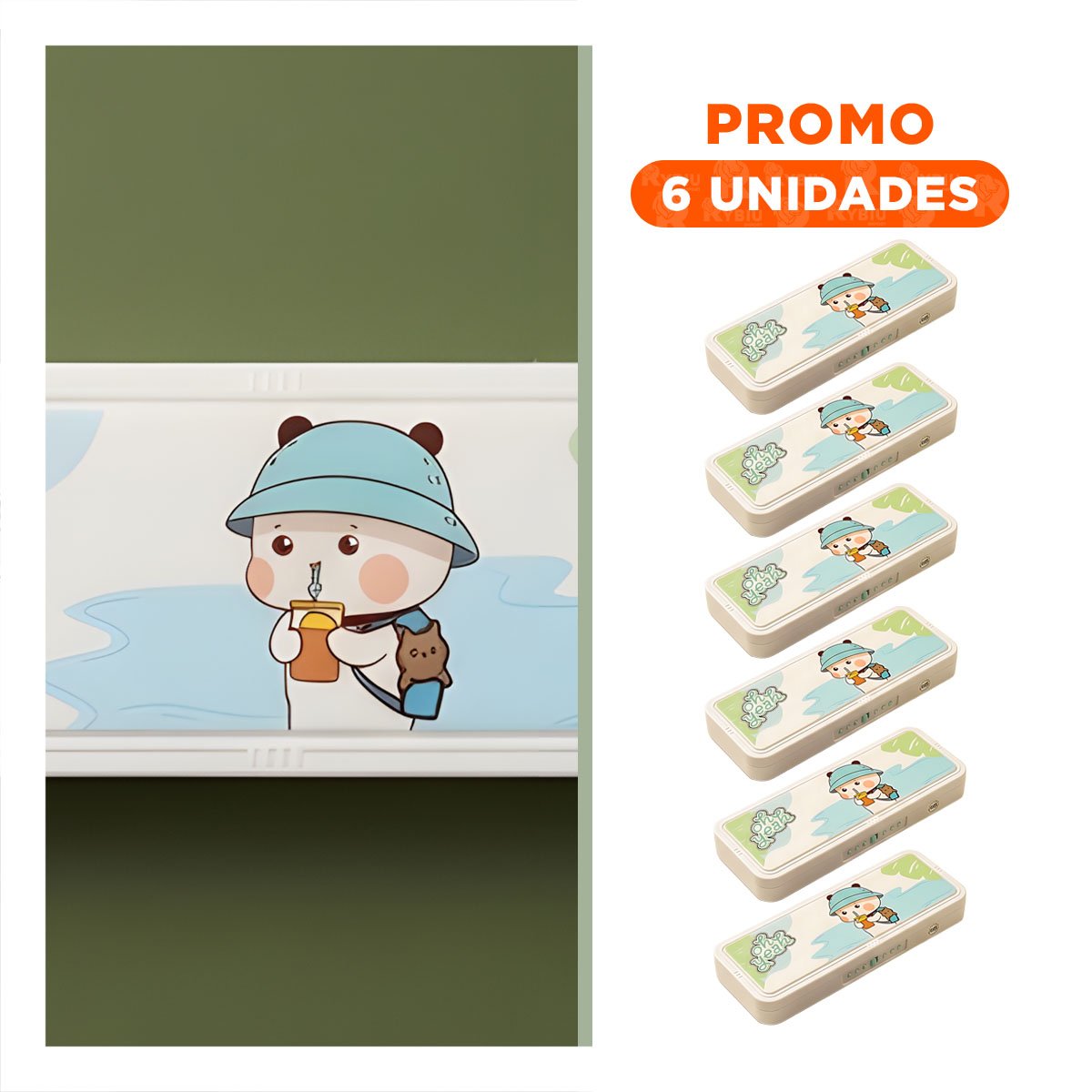 PACK6 BOLSO JUVENIL BEIGE CON CLAVE 2 NIVELES OSO CON GORRA PRACTICO - 1
