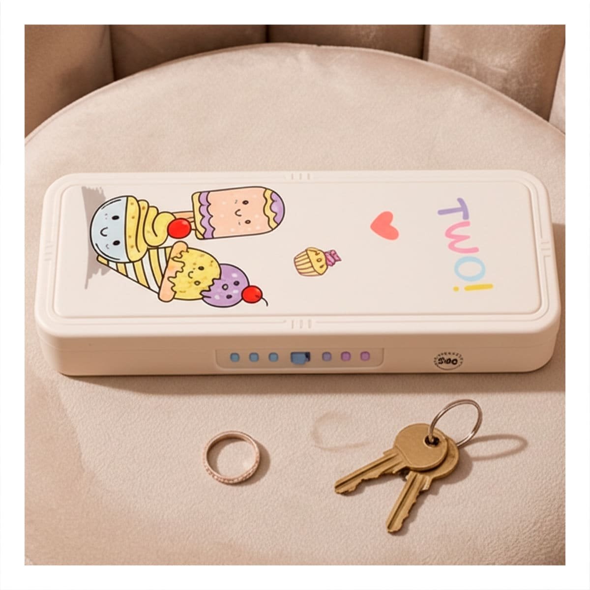 PACK12 PORTA UTILES SEGURO BEIGE CON CLAVE 2 NIVELES DISENO HELADOS INFANTIL - 2