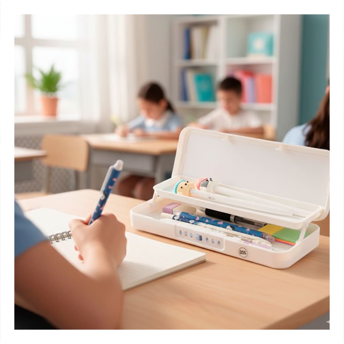 PACK2 ESTUCHE MODERNO CONEJO BEIGE CON CLAVE 2 NIVELES ESCOLAR - 2