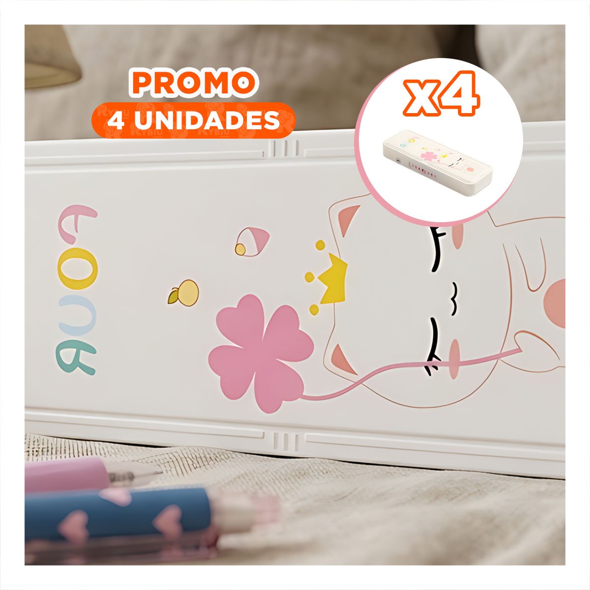 PACK4 ORGANIZADOR JUVENIL CON CLAVE 2 NIVELES GATO CON FLOR BEIGE RESISTENTE - 1