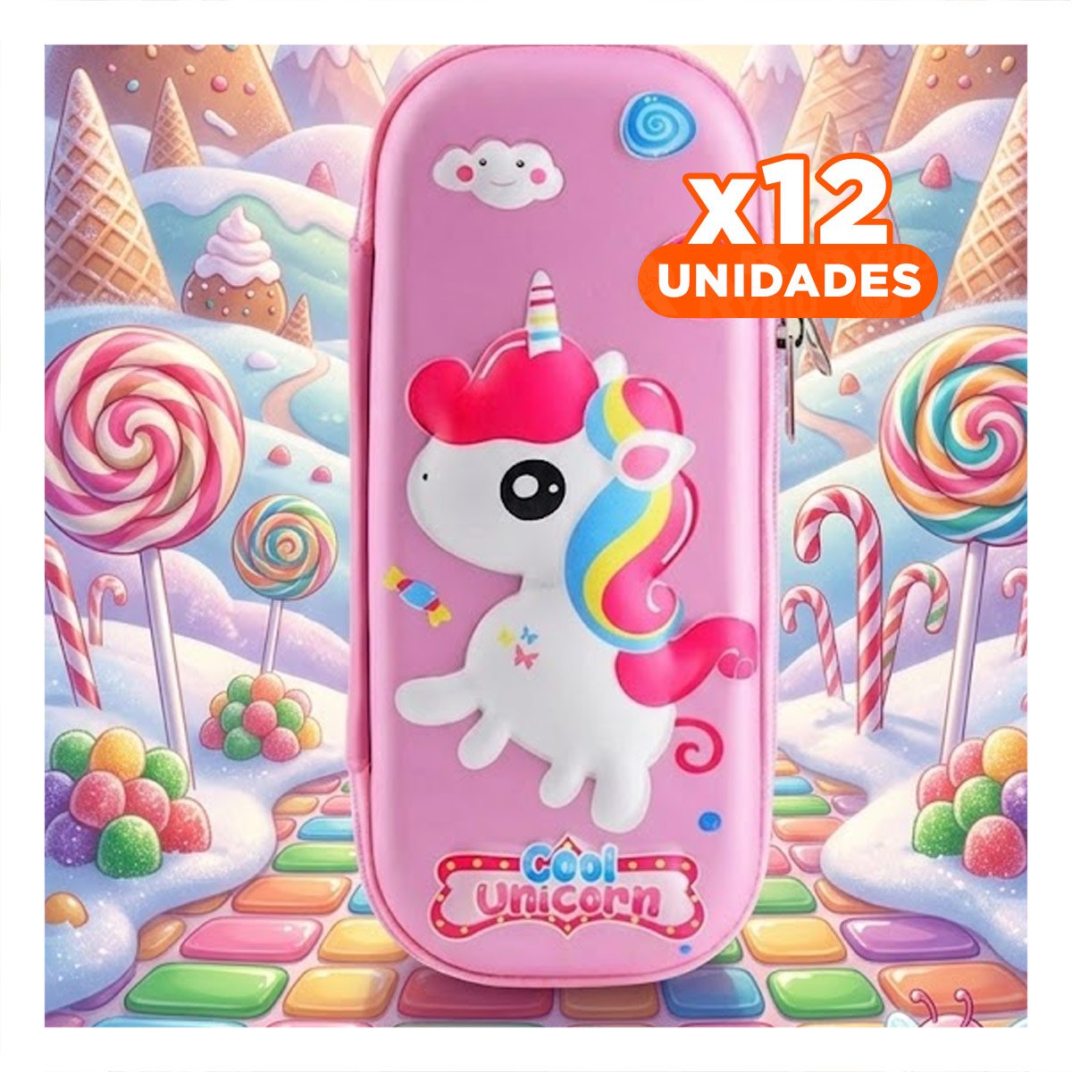 PACK12 FUNDA INFANTIL UNICORNIO ROSADO ALTO RELIEVE CON DISENO LINDO Y PRACTICO - 1