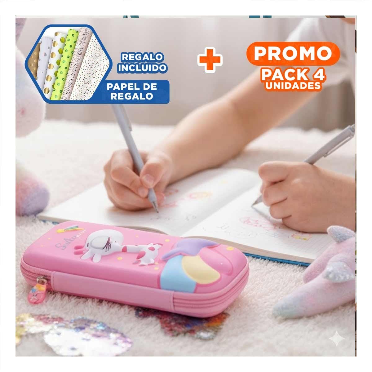 PACK4 ACCESORIO INFANTIL JIRAFA ROSADO ALTO RELIEVE CON DISENO LINDO PRACTICO Y+PAPEL REGALO - 1