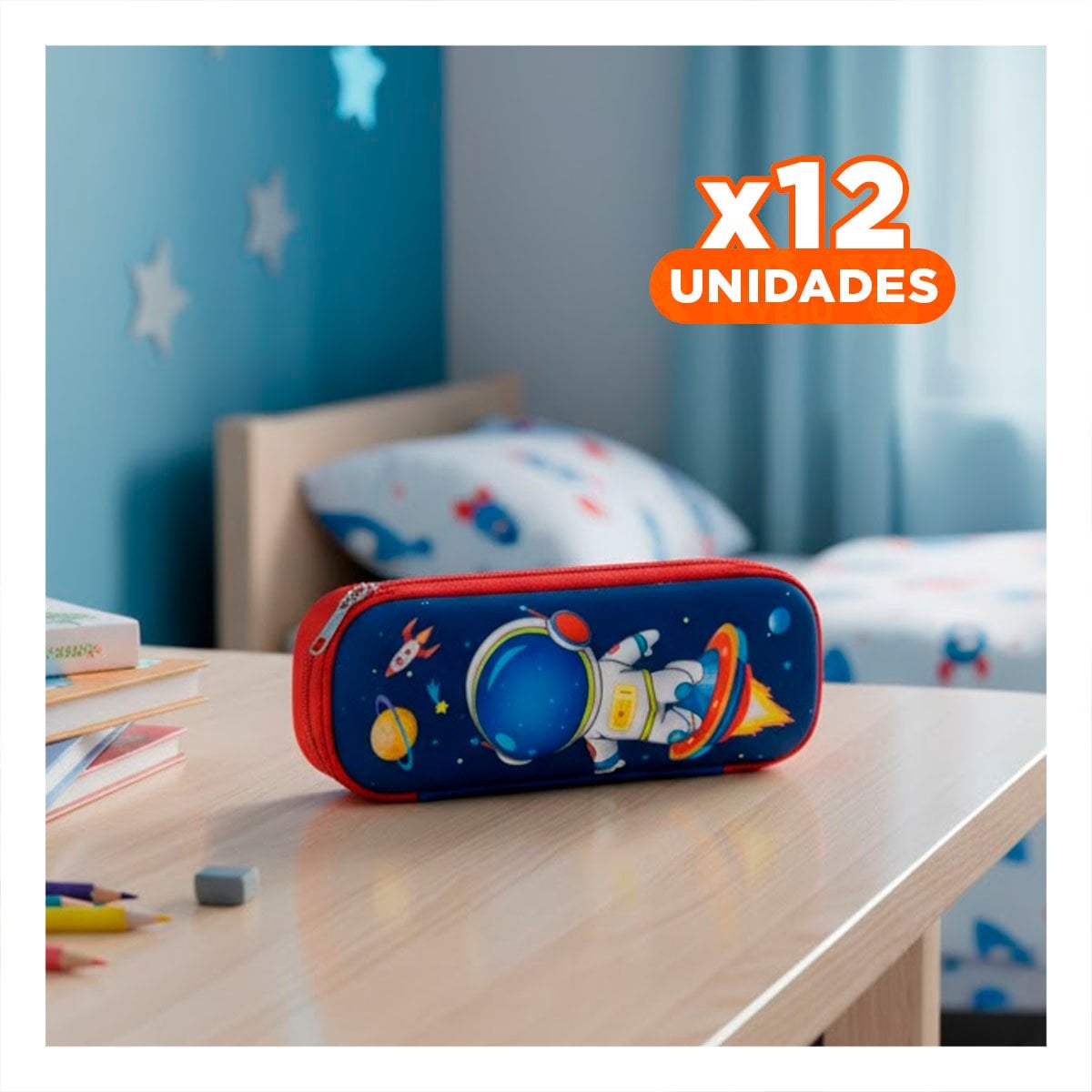 PACK12 FUNDA INFANTIL ASTRONAUTA AZUL ALTO RELIEVE CON DISENO LINDO Y PRACTICO - 1