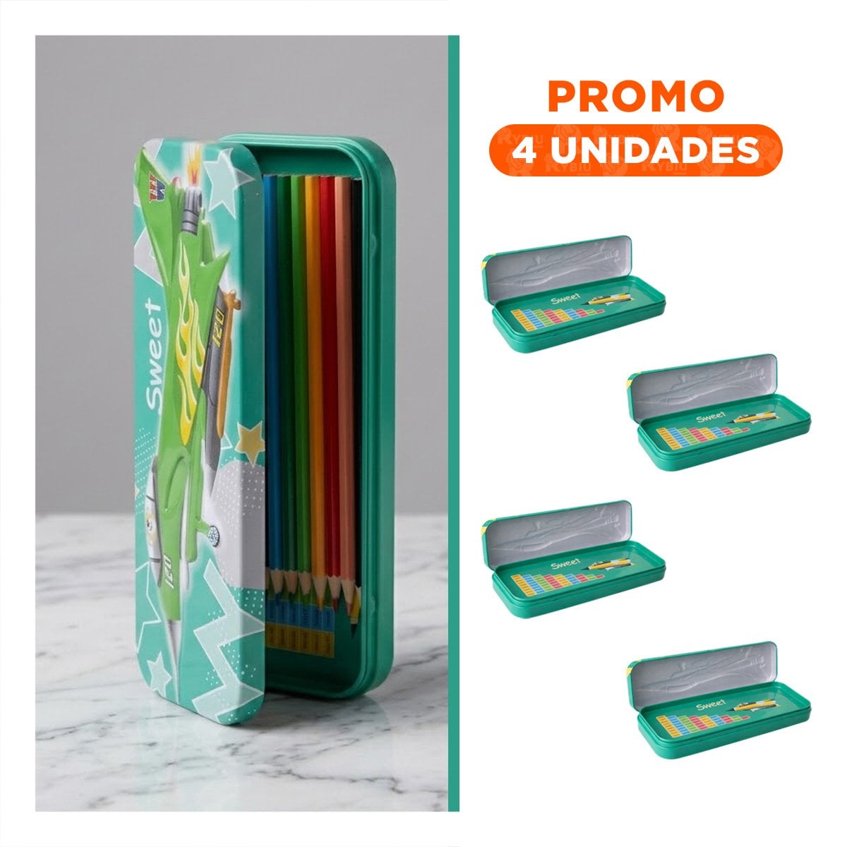 PACK4 PORTAUTILES PRACTICO VERDE METALICO CON SEPARADOR RESISTENTE Y+REGALO STICKER - 1